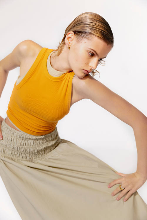 Nude Lucy Monroe Organic Rib Tank In an Orange Mandarin Colour