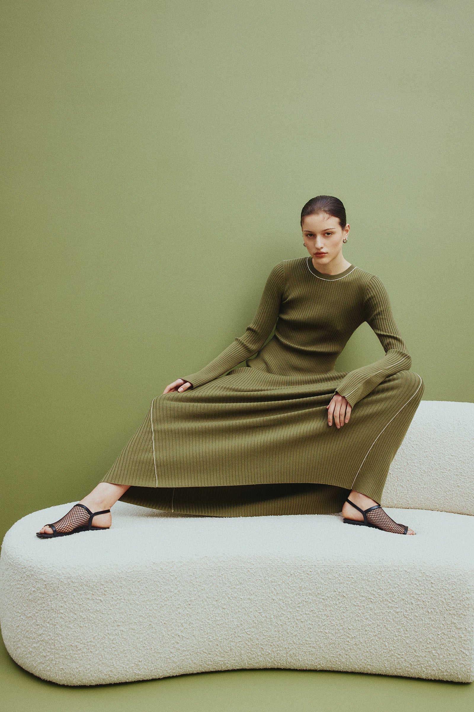 Gaia Knit Maxi Dress Olive 
