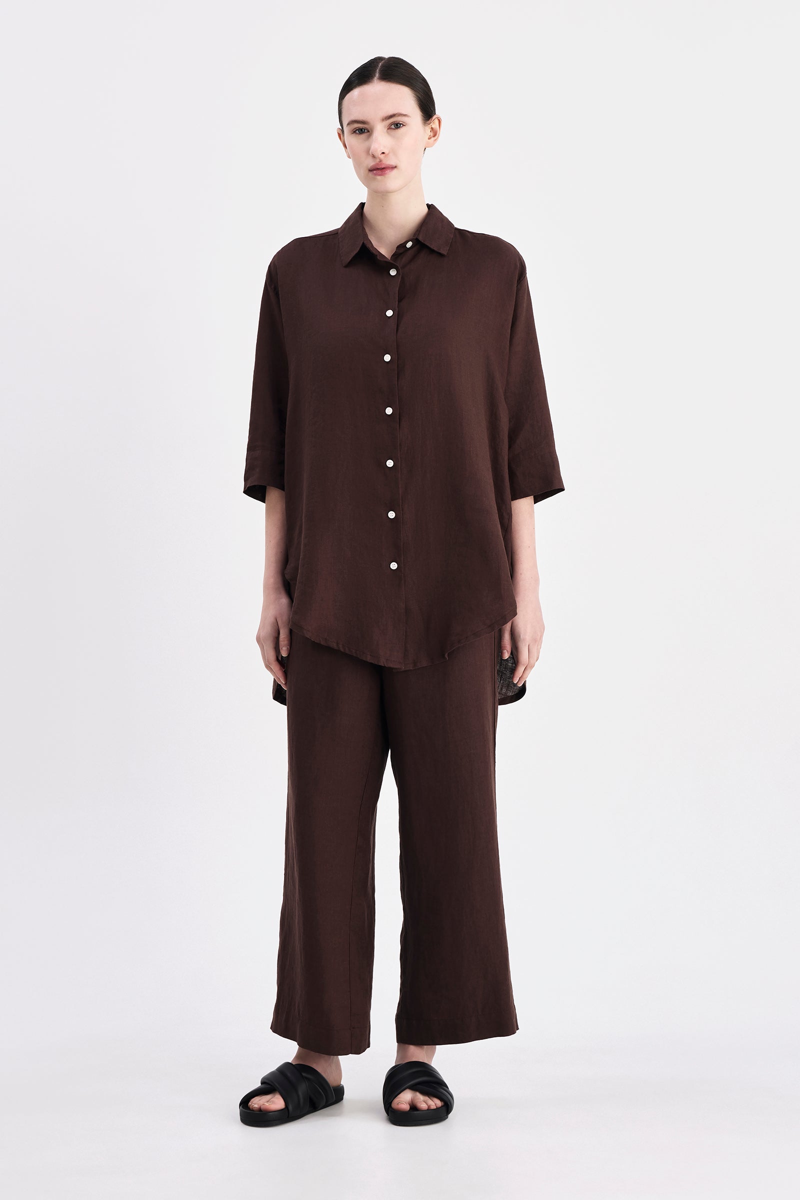 Lounge Linen Crop Pant Chocolate 