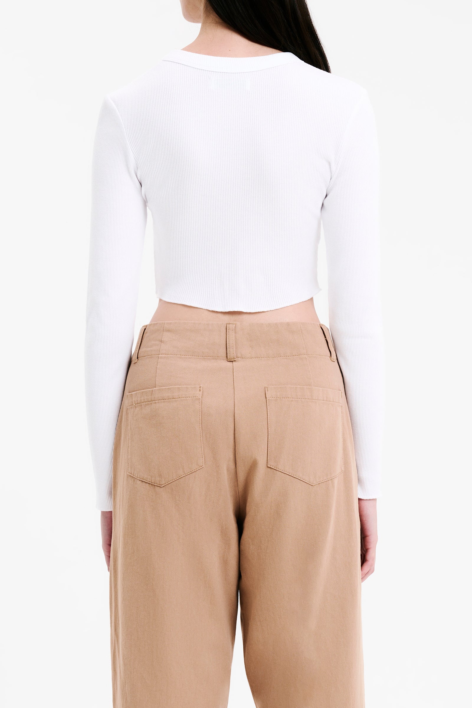 Nude Lucy Essential Long Sleeve Waffle Tee In White 