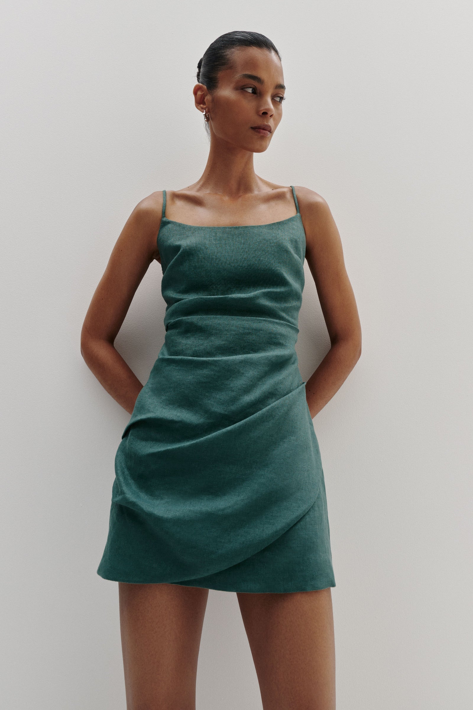 Rani Linen Mini Dress Emerald 