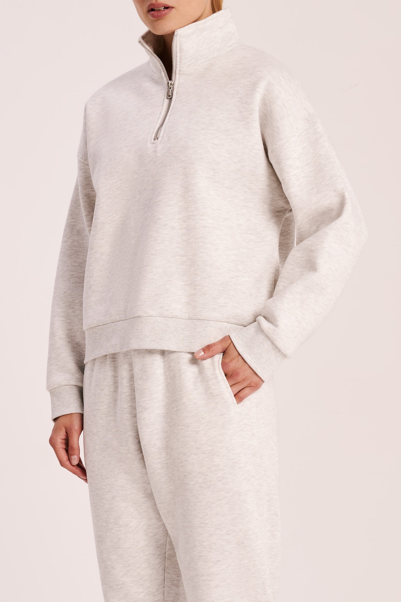 Carter Classic Zip Front Sweat Snow Marle 
