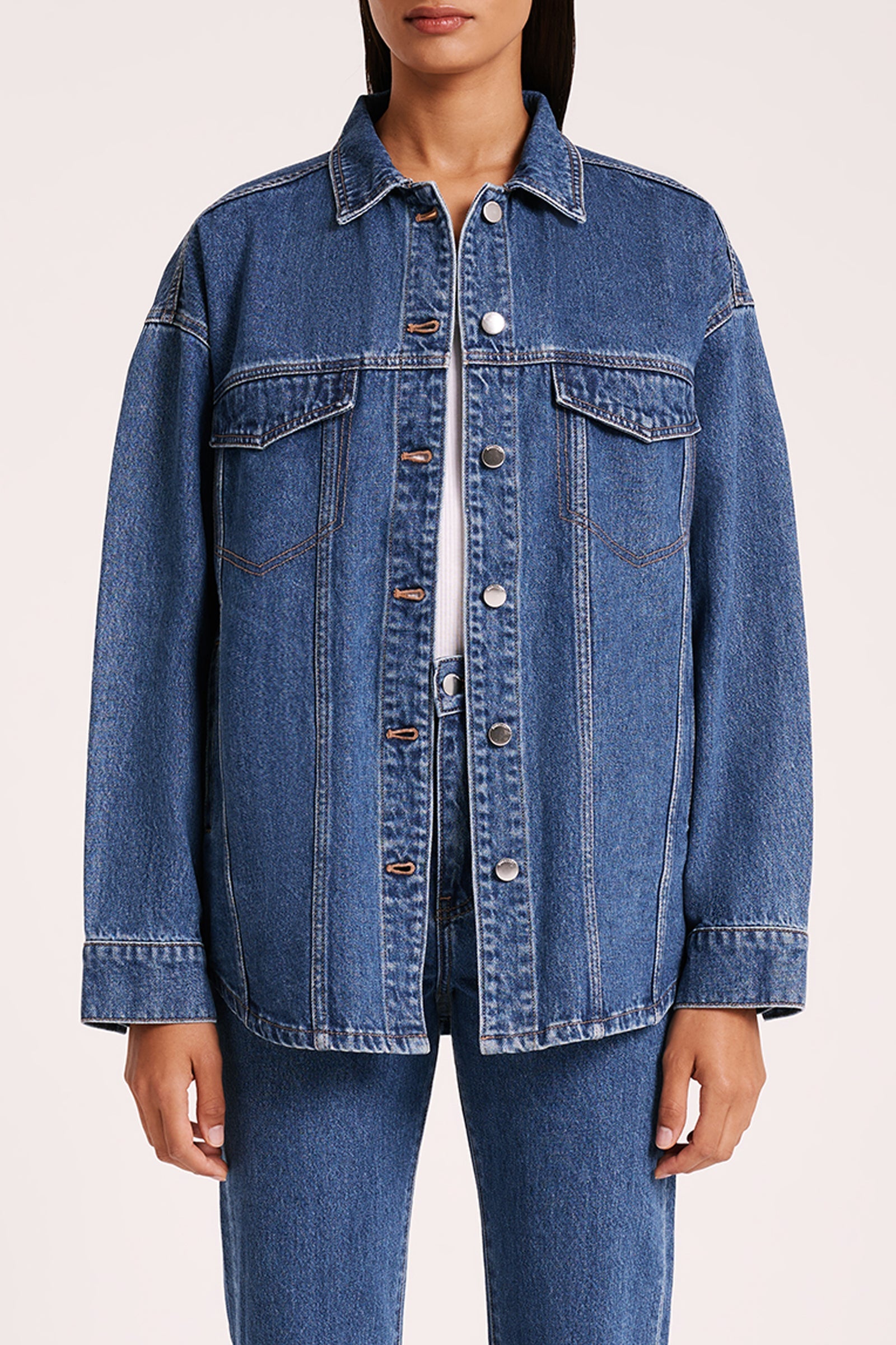 Shop Organic Denim Jacket in Vintageblue Nude Lucy USA