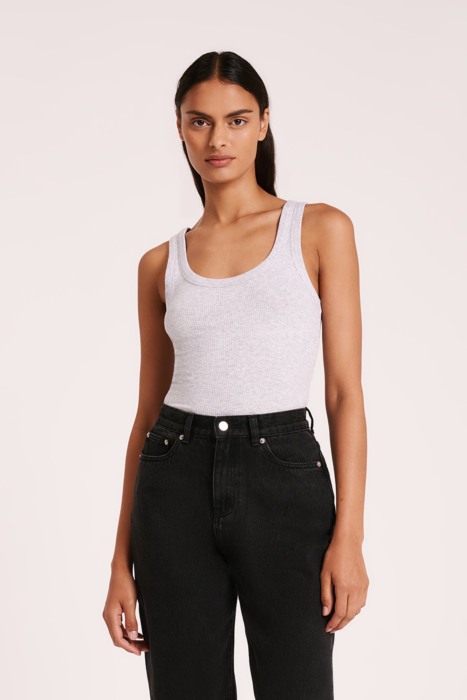 Organic Rib Singlet Grey Marle 