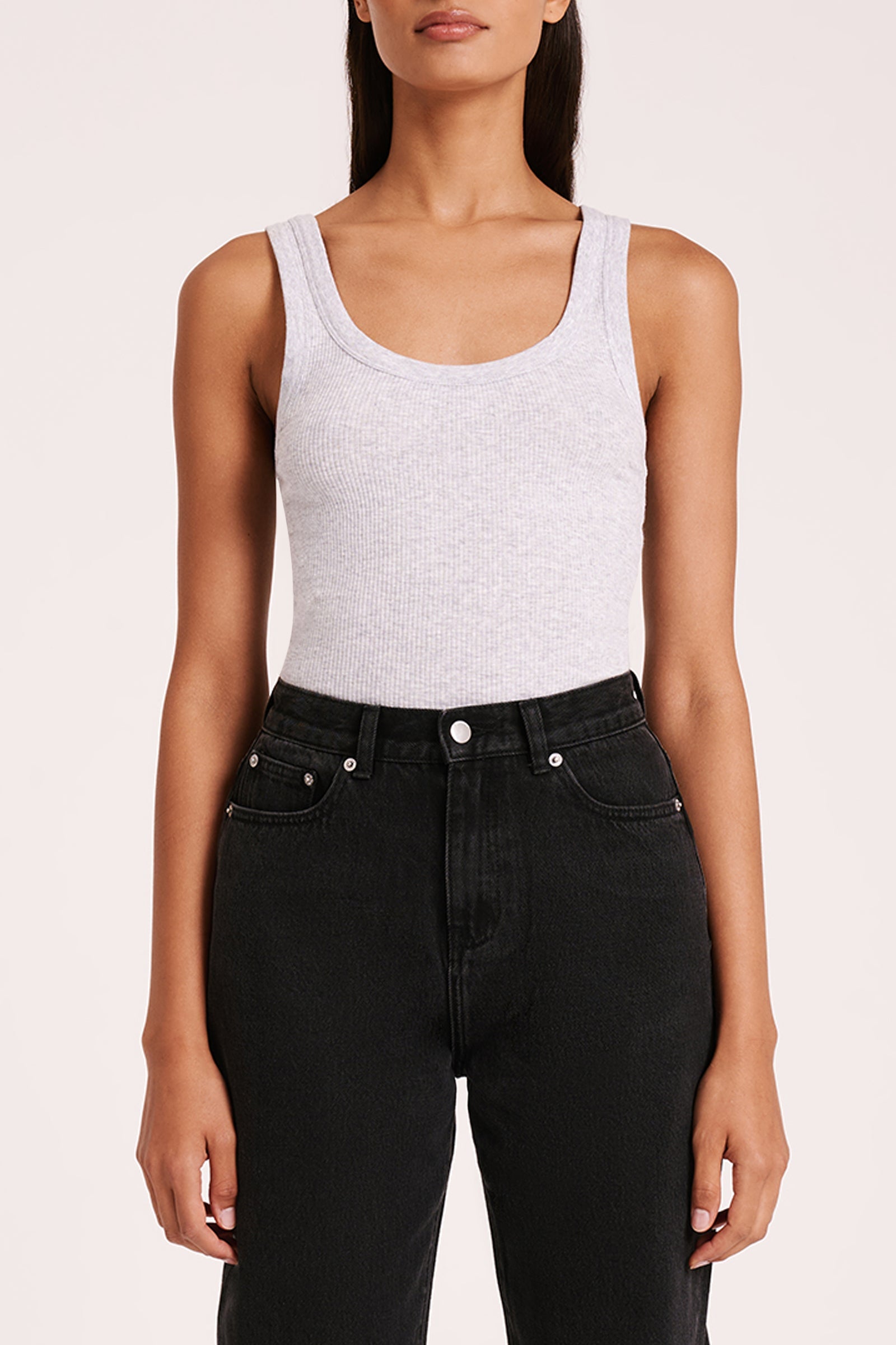 Organic Rib Singlet Grey Marle 