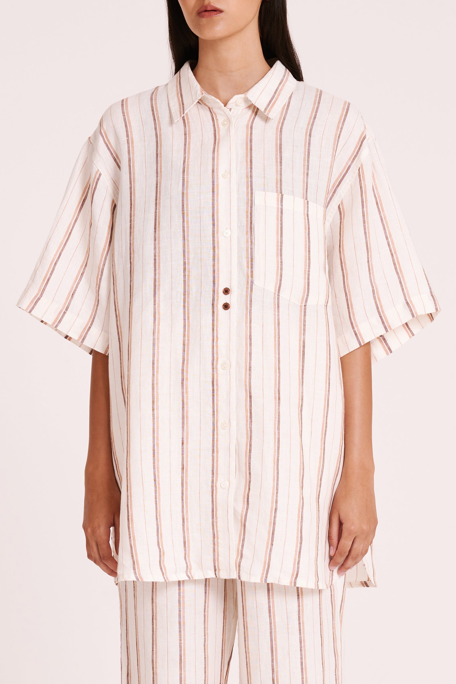Aisha Linen Shirt Amber Stripe 