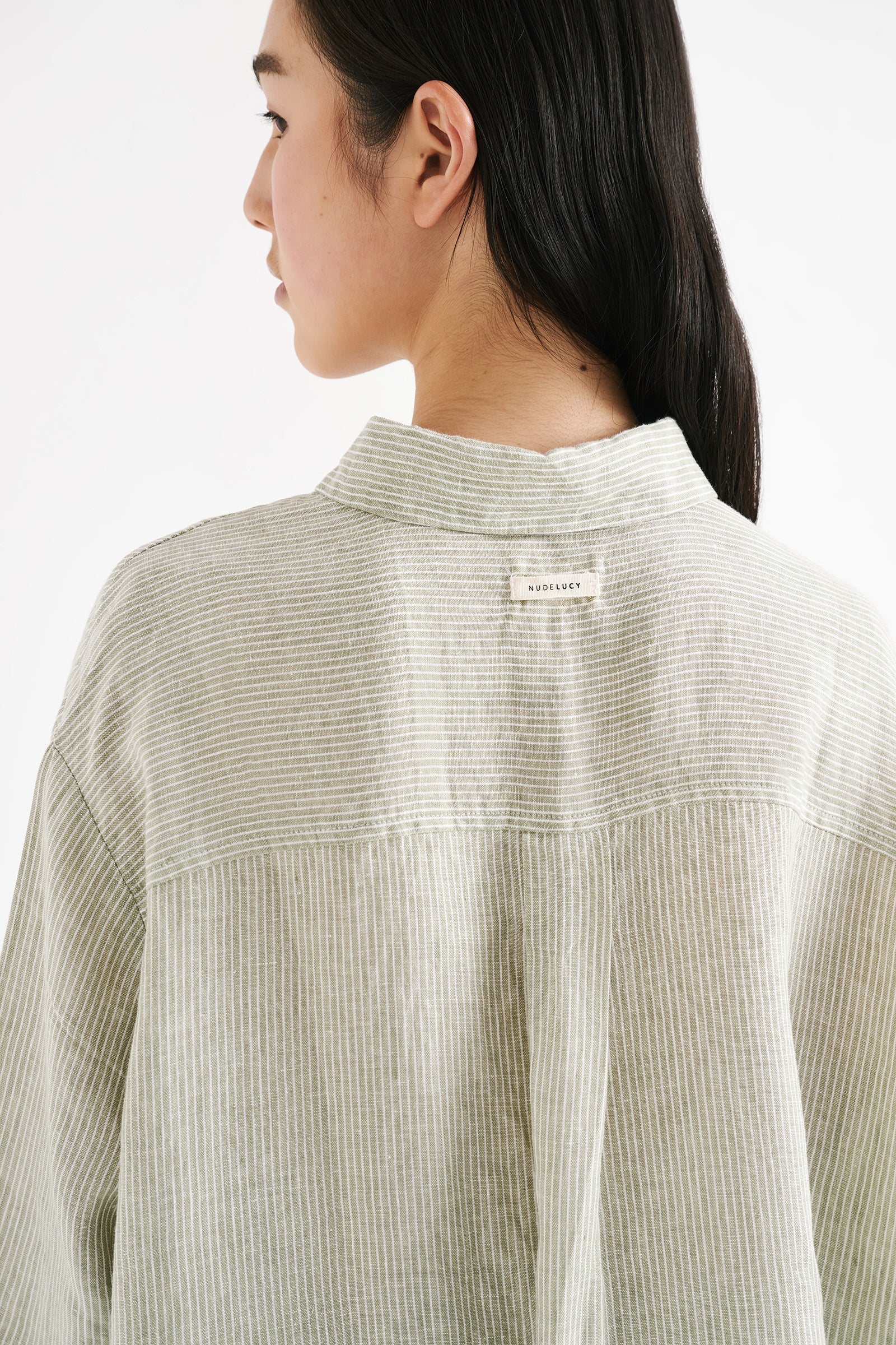 Lounge Stripe Linen Shirt Sage Stripe 
