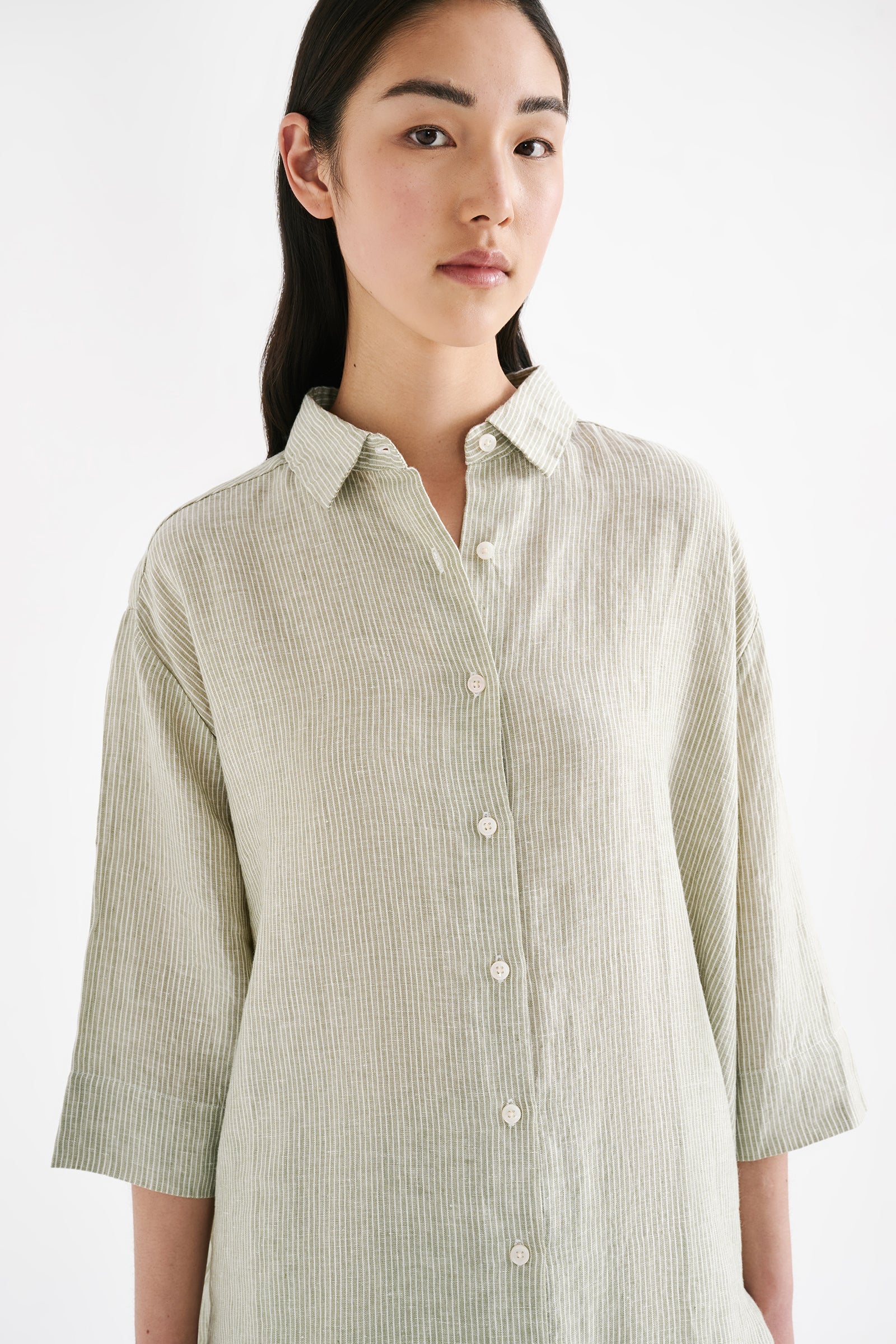 Lounge Stripe Linen Shirt Sage Stripe 