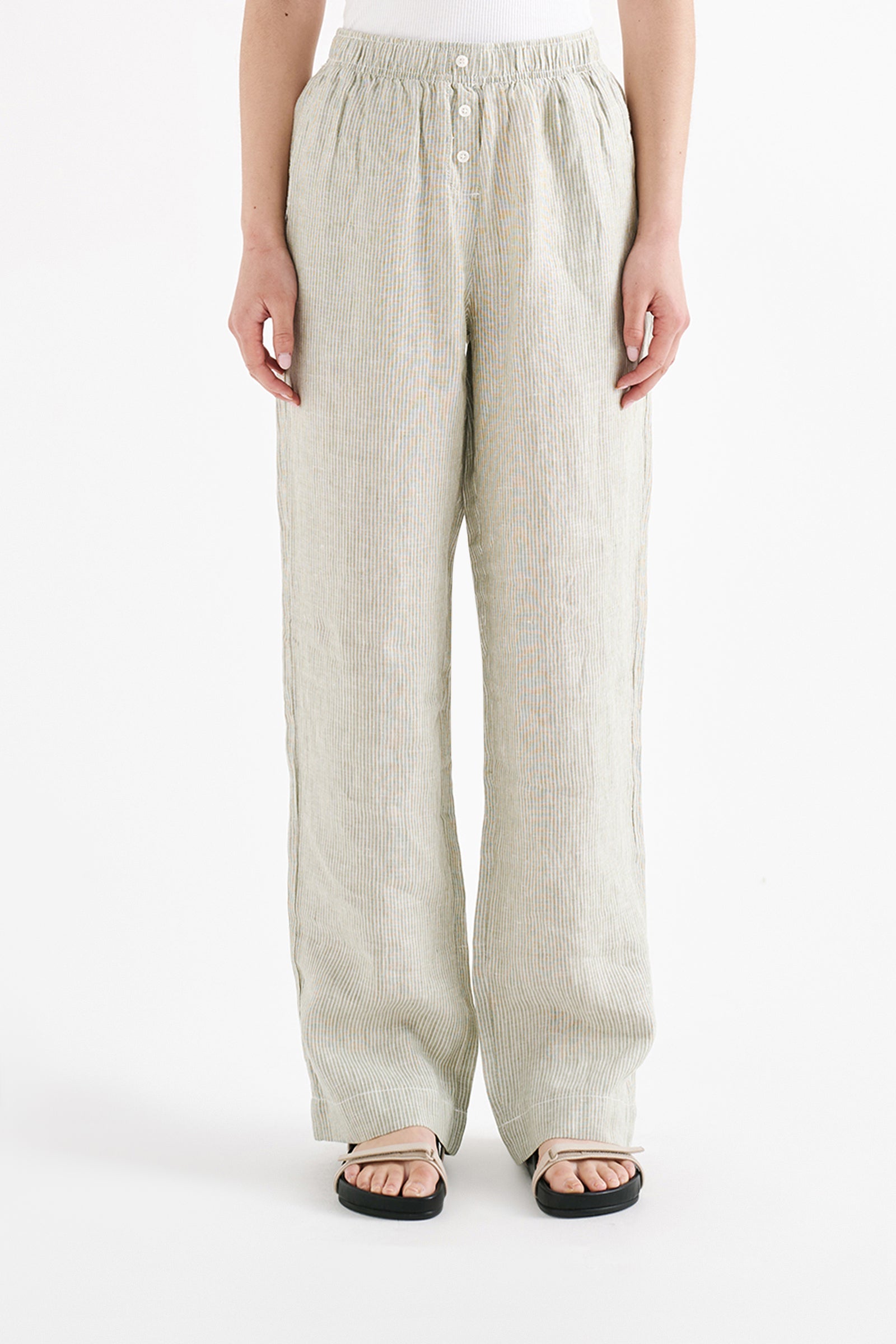 Lounge Stripe Linen Pant Sage Stripe 