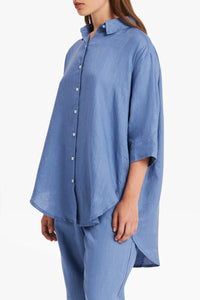 Nude Lucy Lounge Linen Longline Shirt in Storm