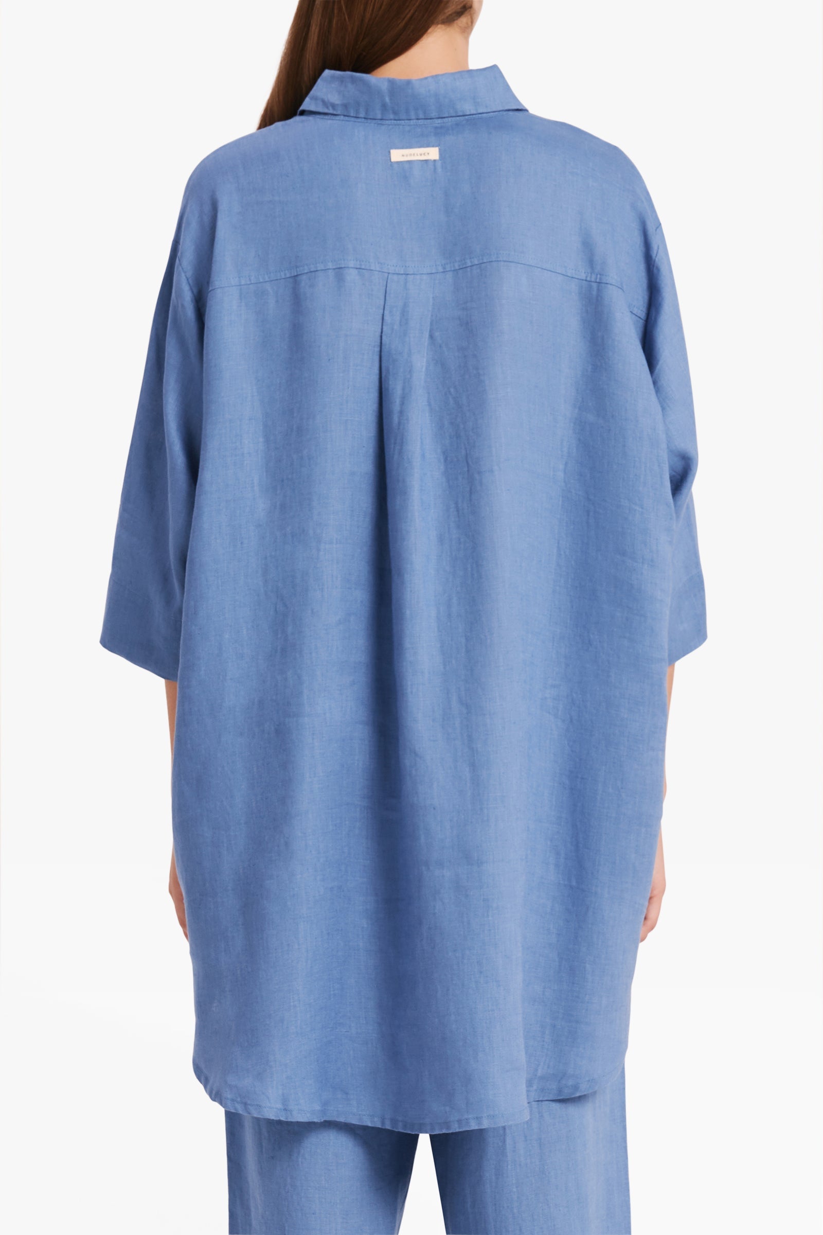 Nude Lucy Lounge Linen Longline Shirt In Storm 