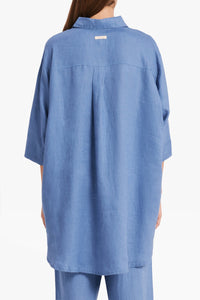 Nude Lucy Lounge Linen Longline Shirt in Storm