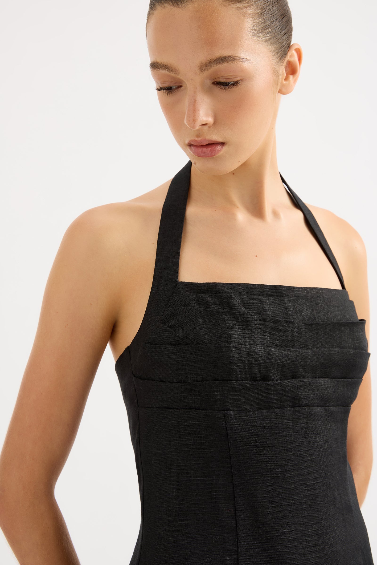 Reyes Linen Mini Dress Black 