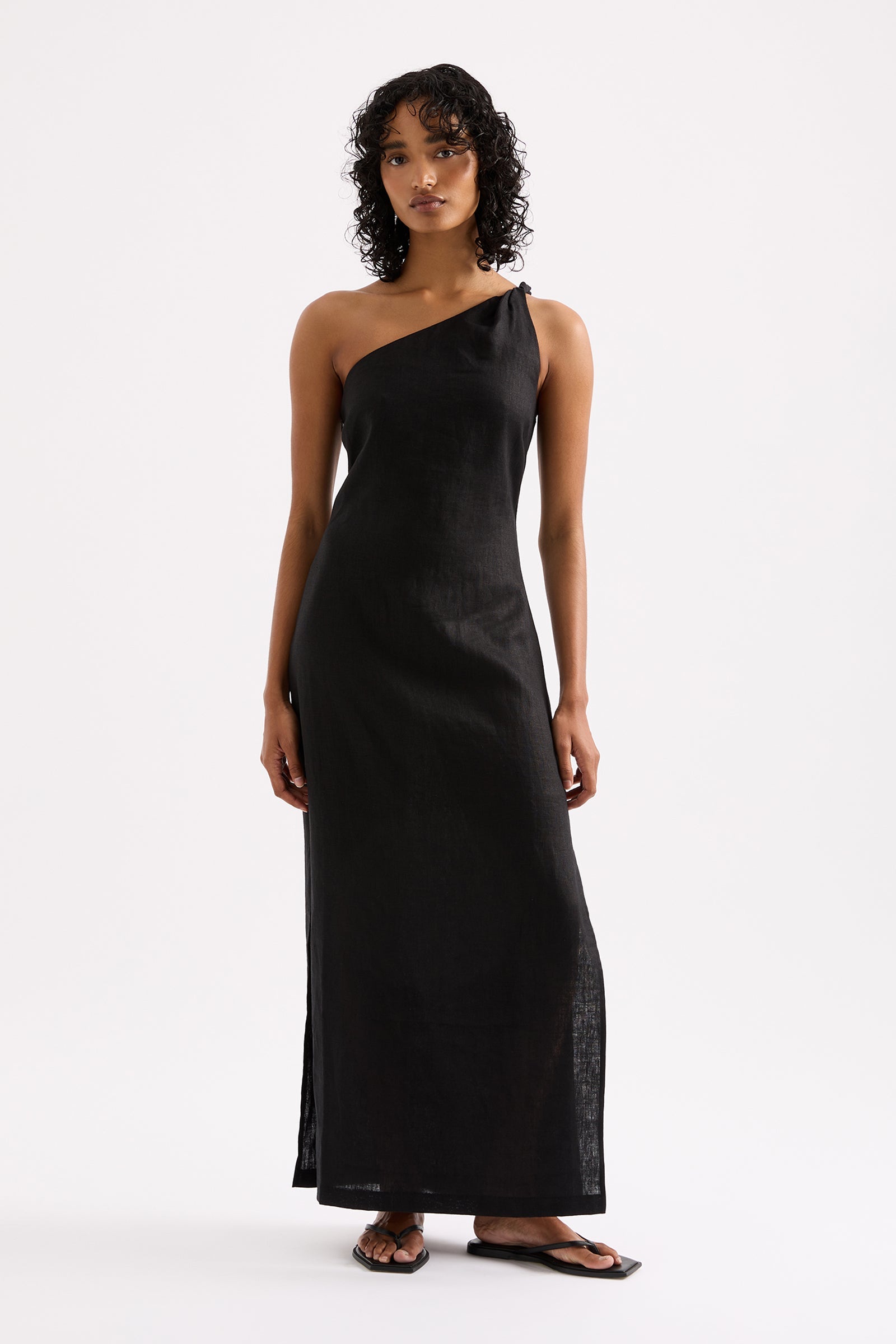 Avery Linen Midi Dress Black 