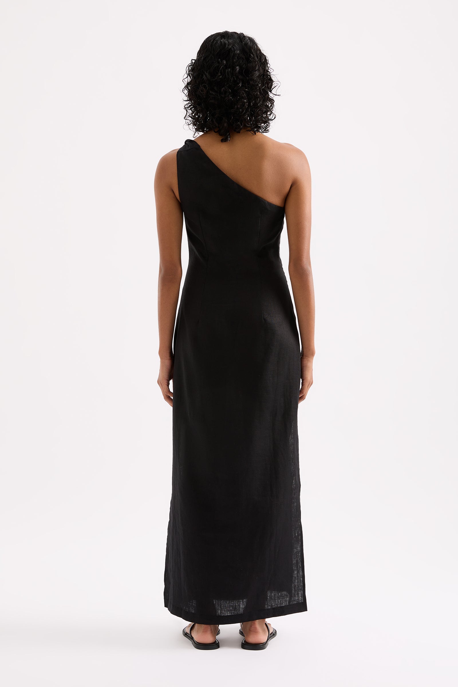 Avery Linen Midi Dress Black 