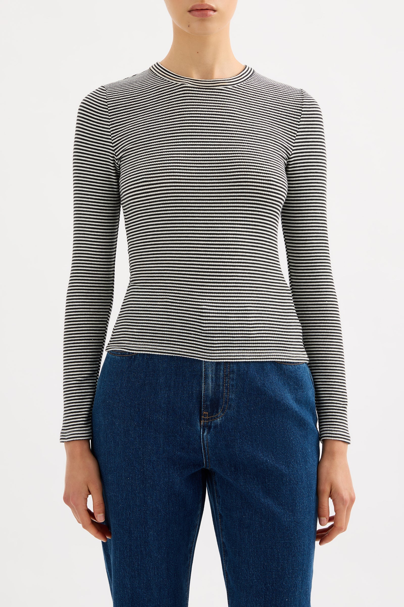 Organic Rib Ls Tee Black Stripe 