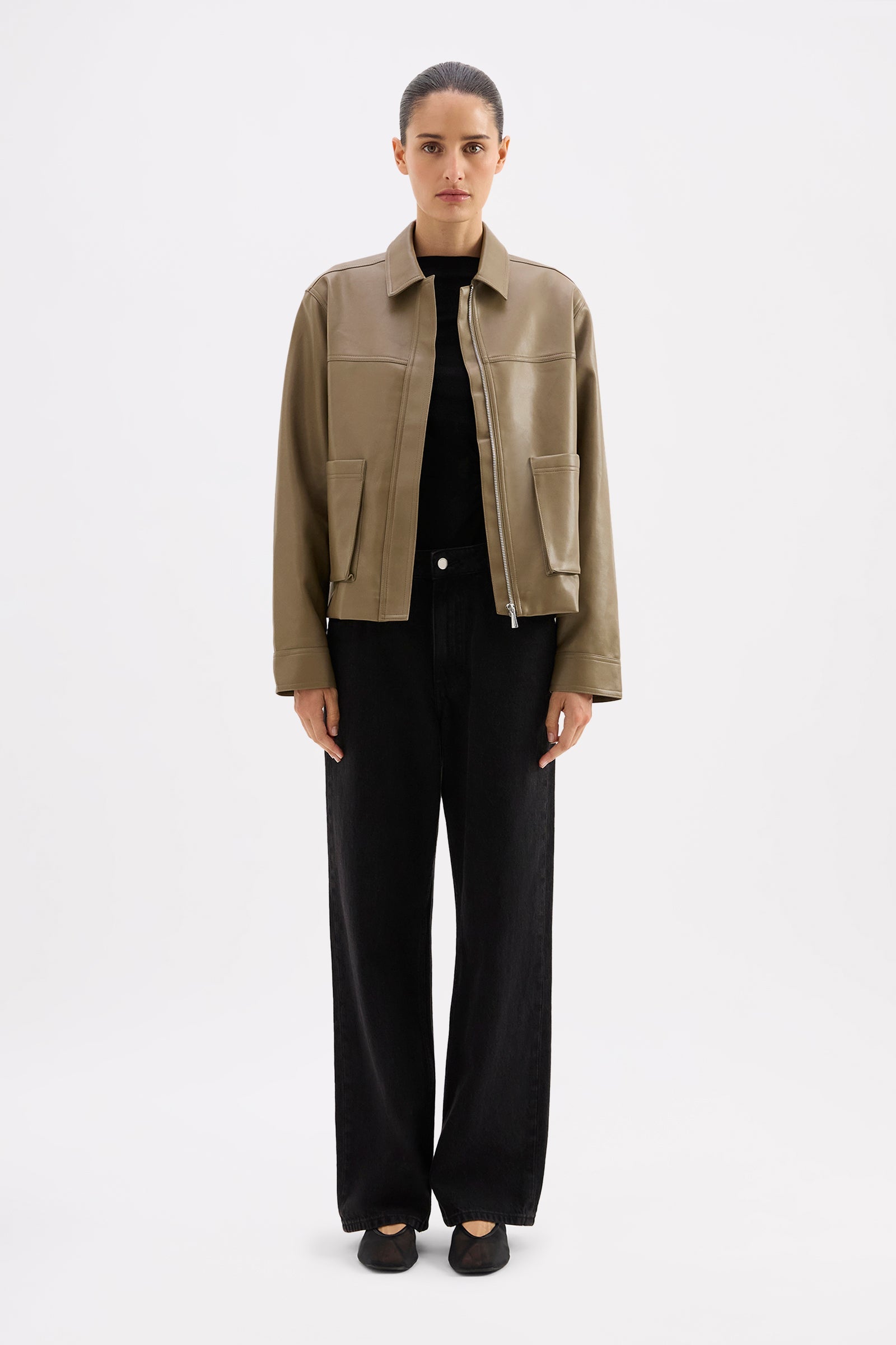 Maude Vegan Leather Jacket Grove 