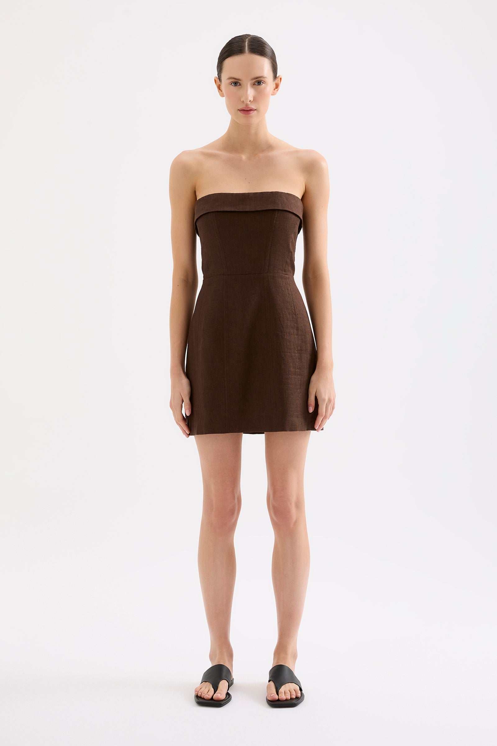 Lyra Linen Dress Chocolate 