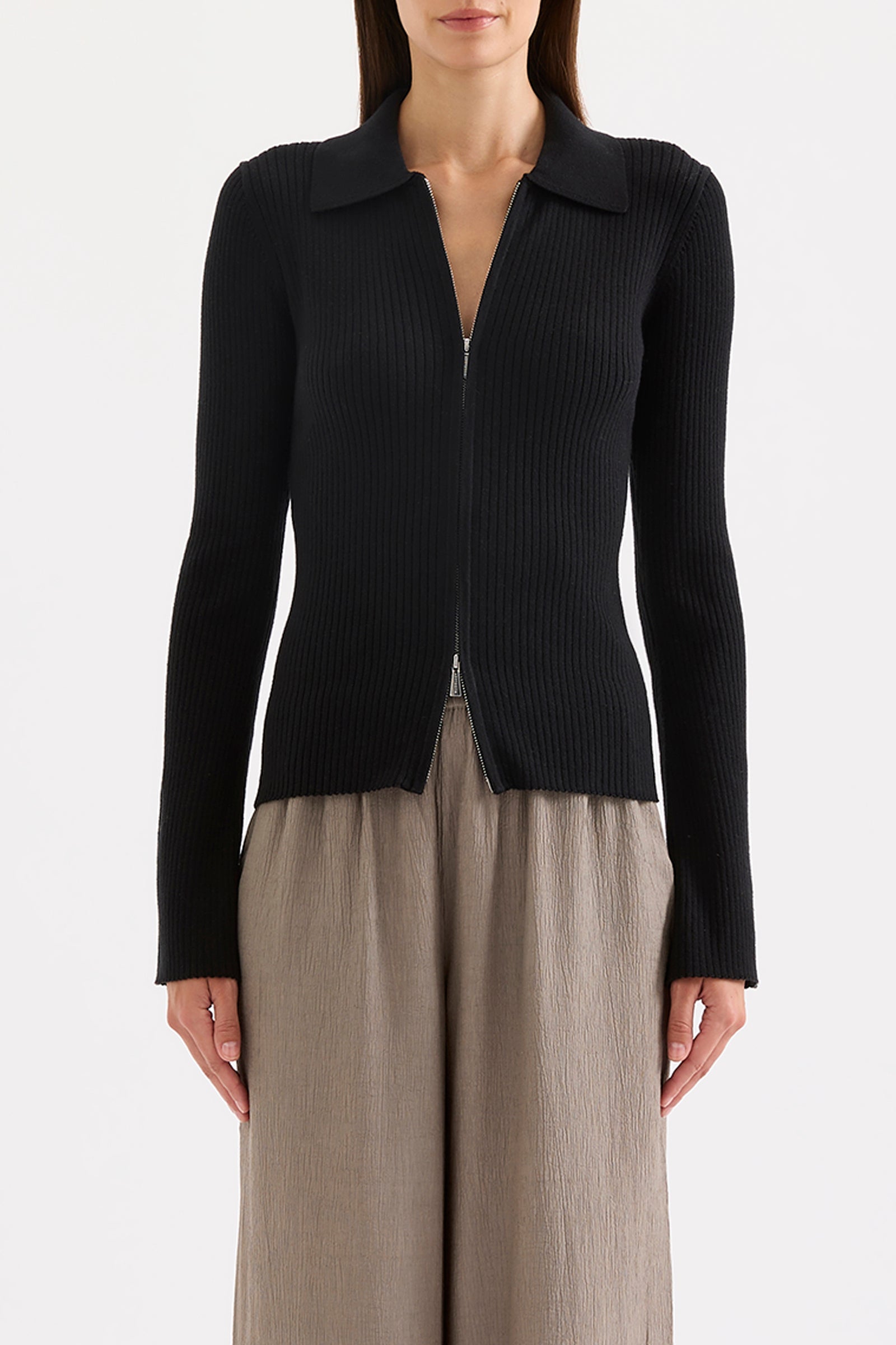 Betina Zip Front Knit Black 