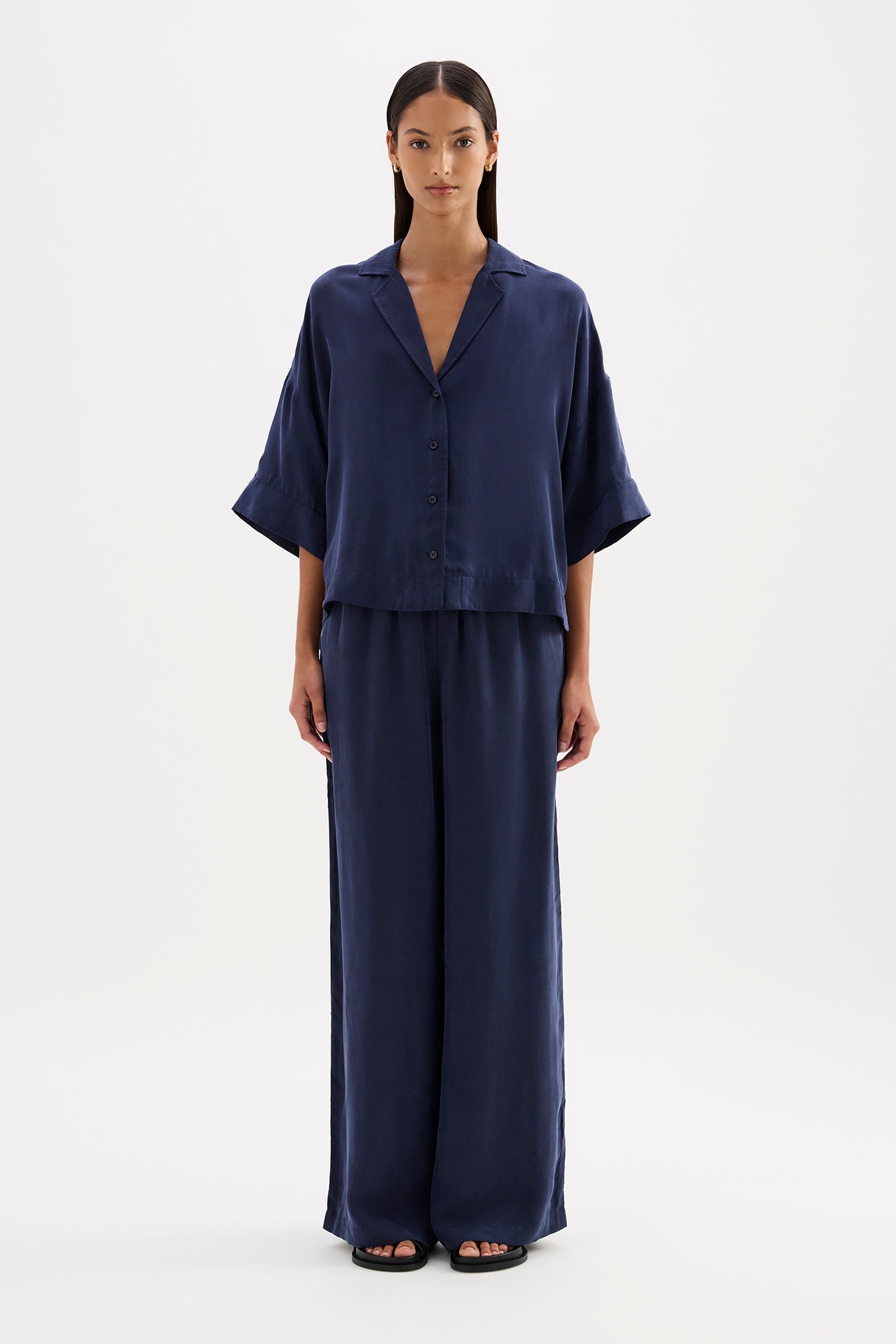 Rika Ss Cupro Shirt Midnight 