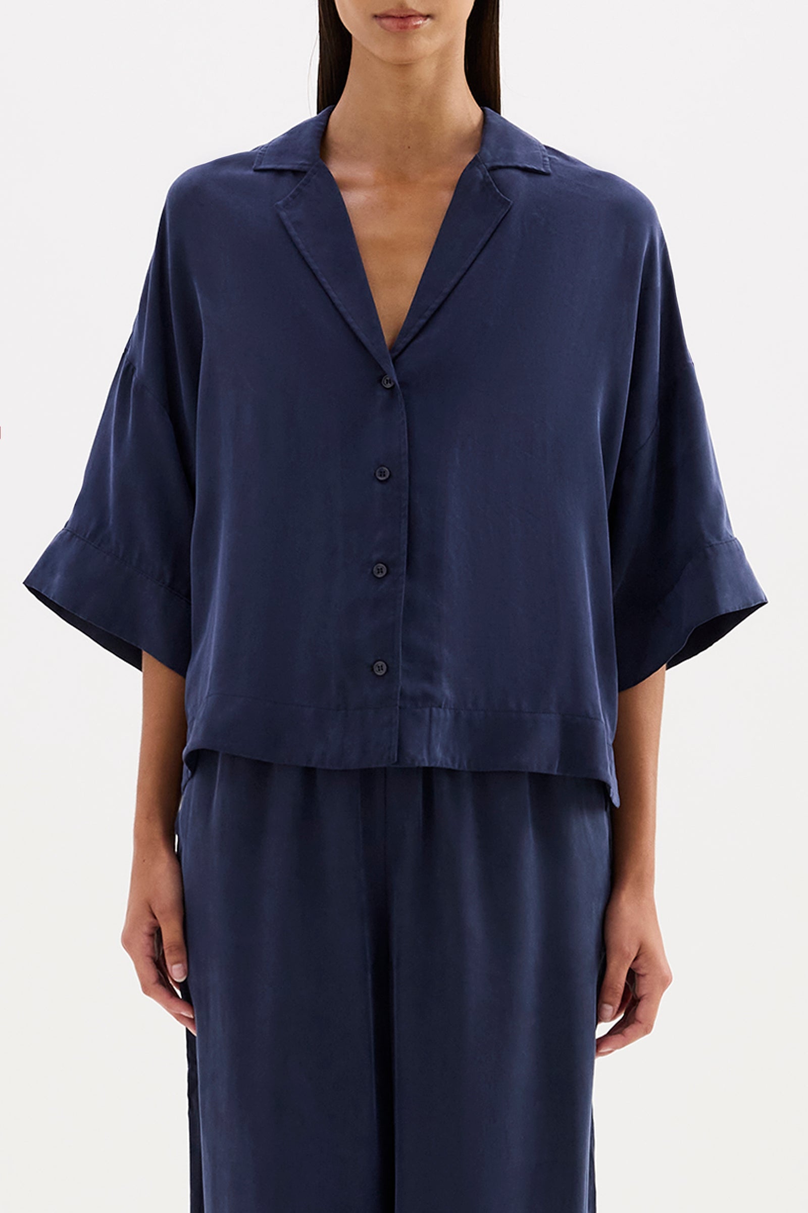 Rika Ss Cupro Shirt Midnight 