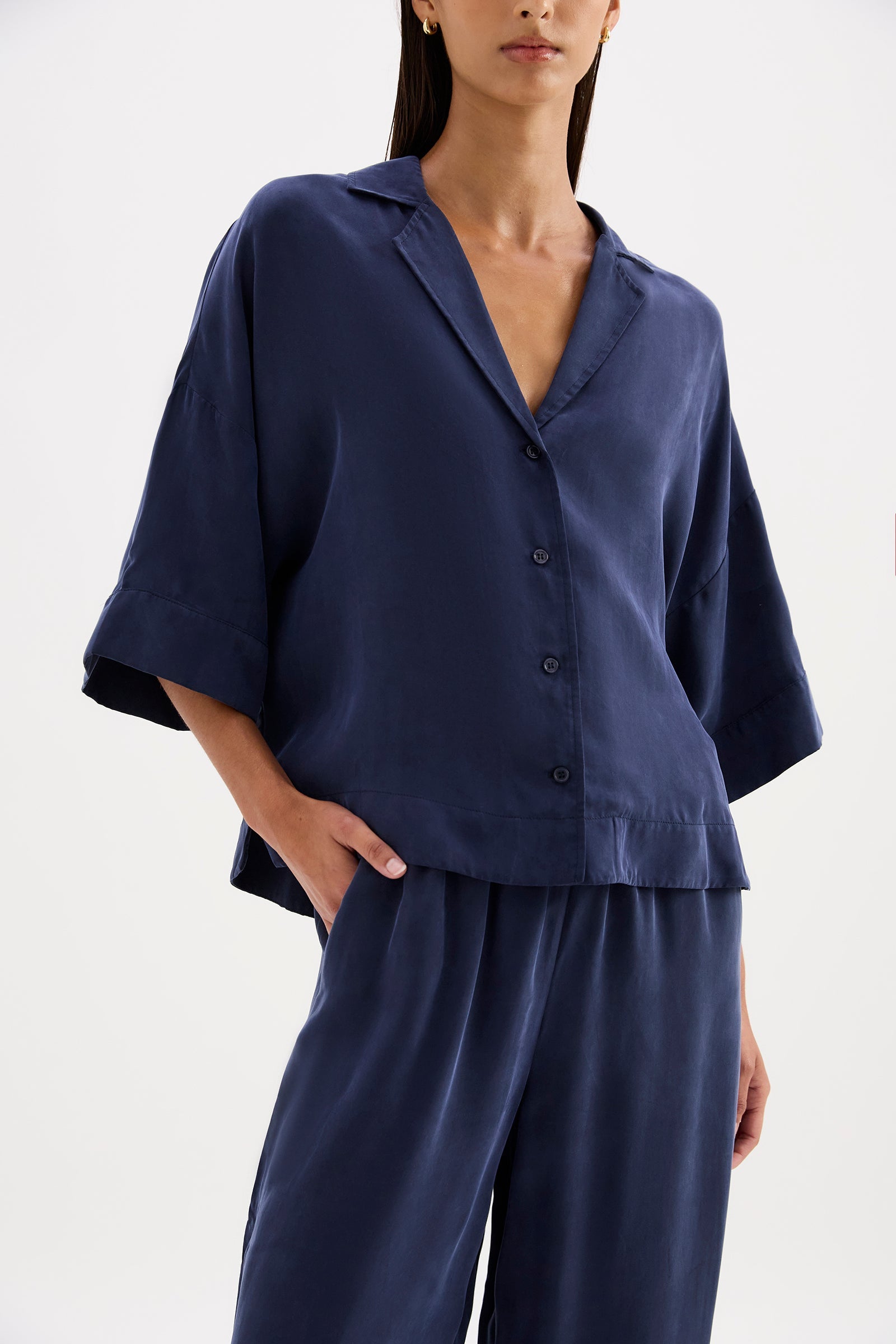Rika Ss Cupro Shirt Midnight 