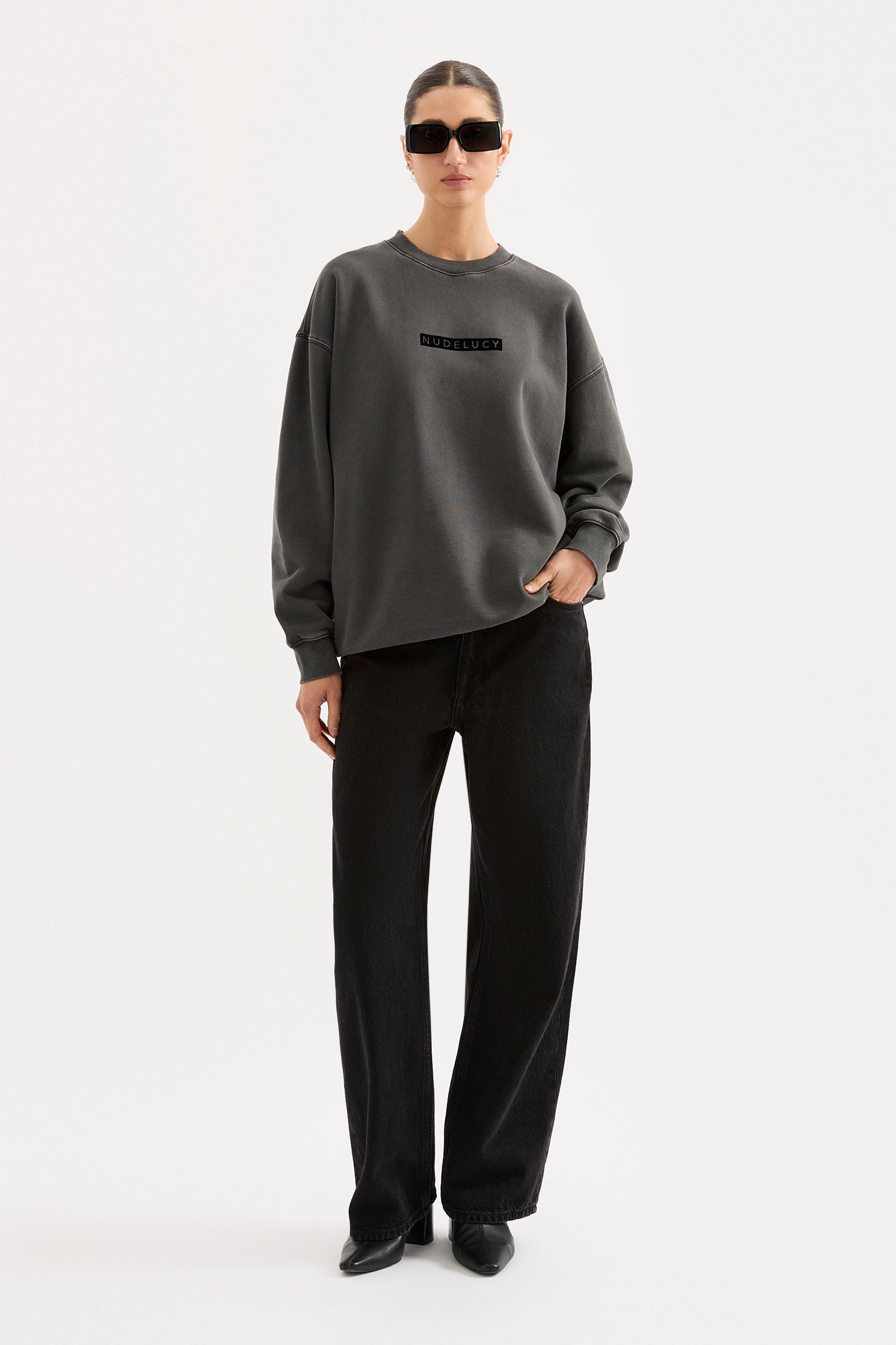 Nude Lucy Oversized Sweat Washed Black 