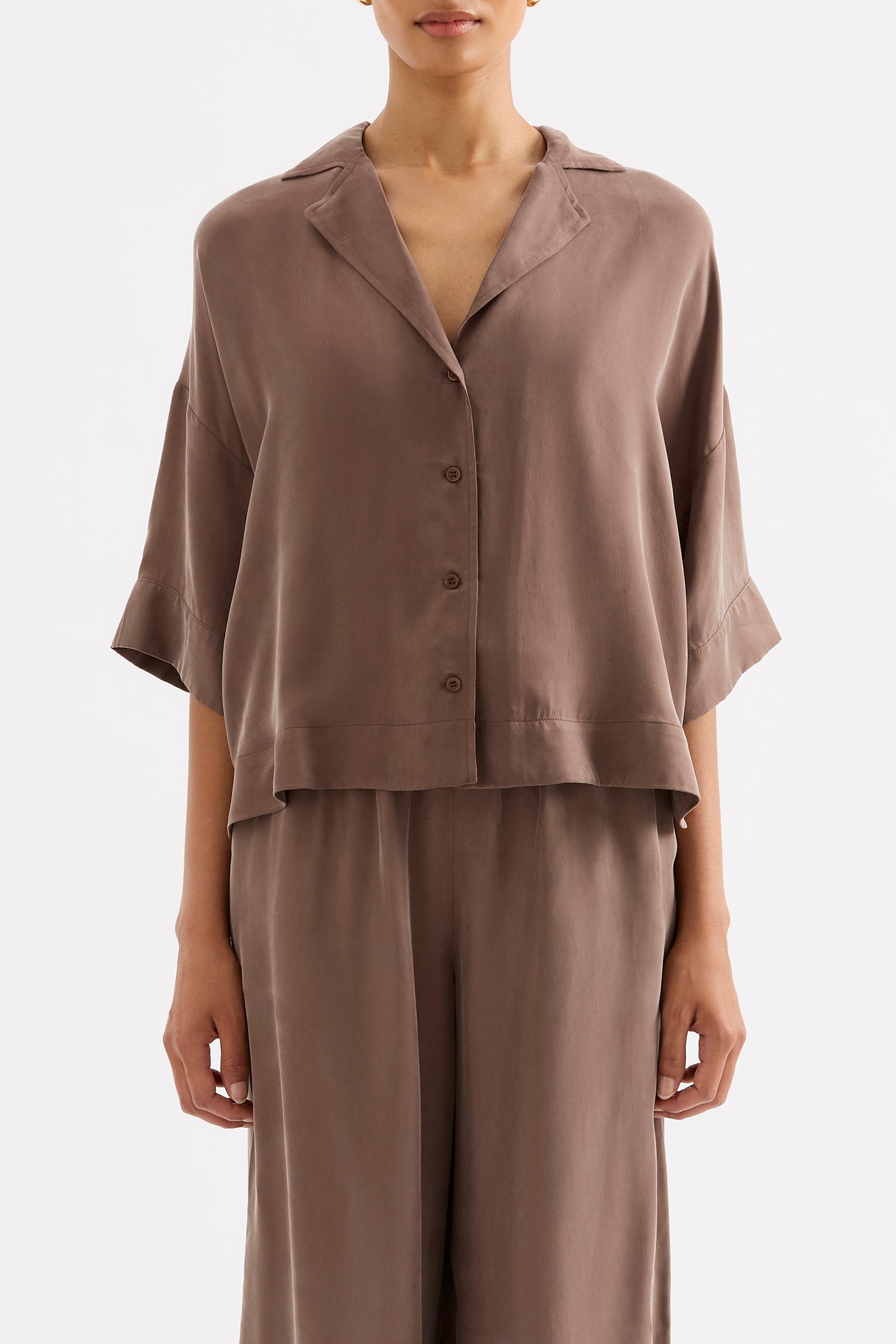 Rika Ss Cupro Shirt Chestnut 