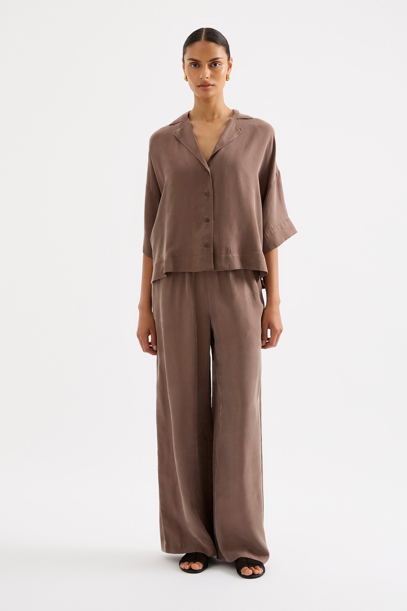 Rika Ss Cupro Shirt Chestnut 