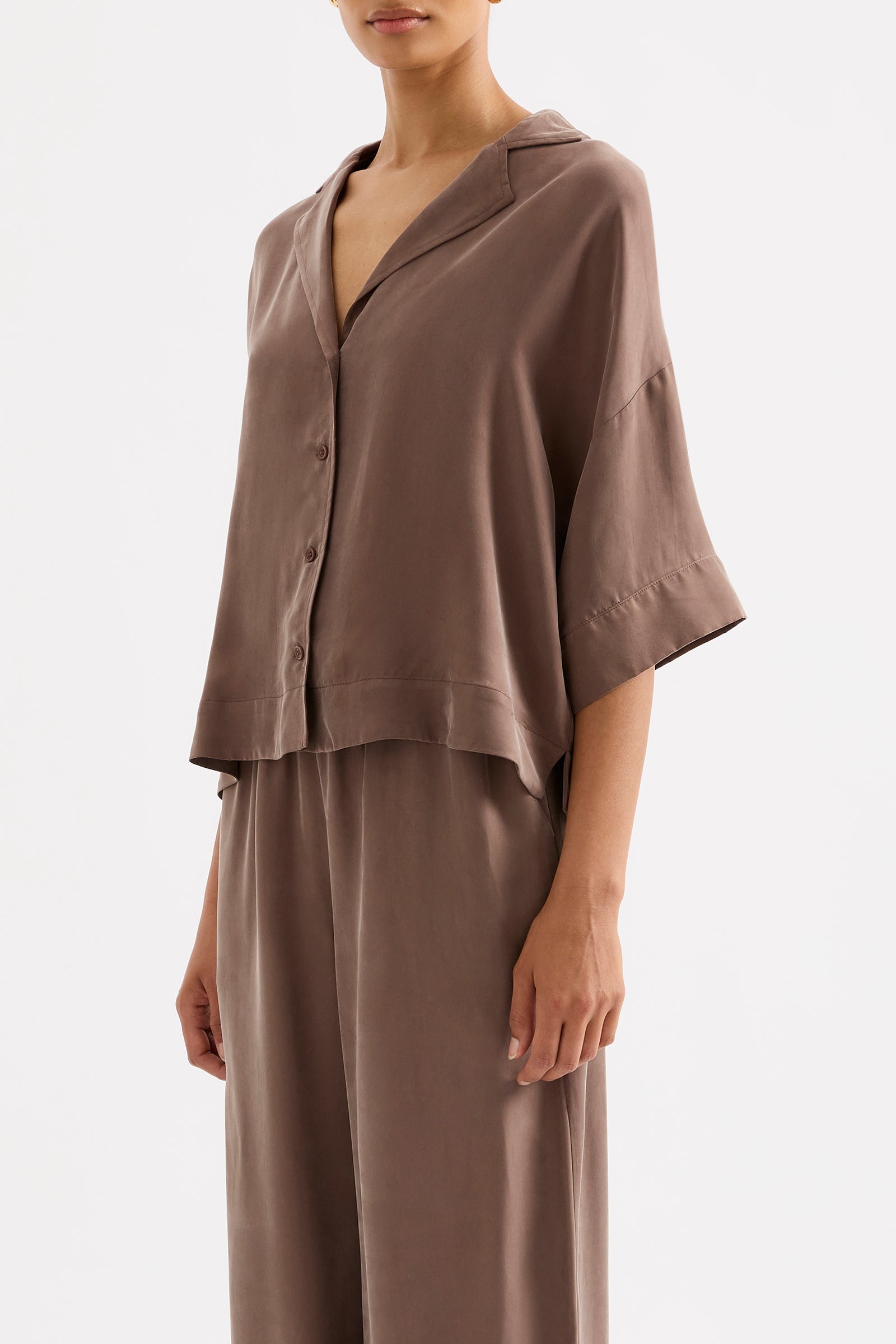 Rika Ss Cupro Shirt Chestnut 
