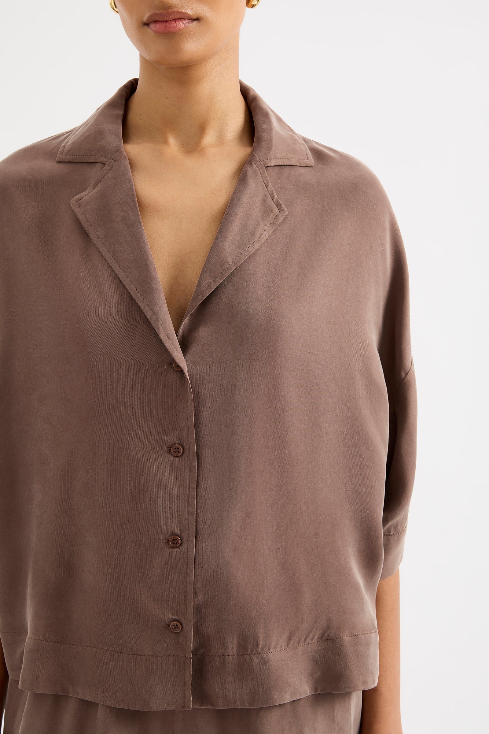Rika Ss Cupro Shirt Chestnut 