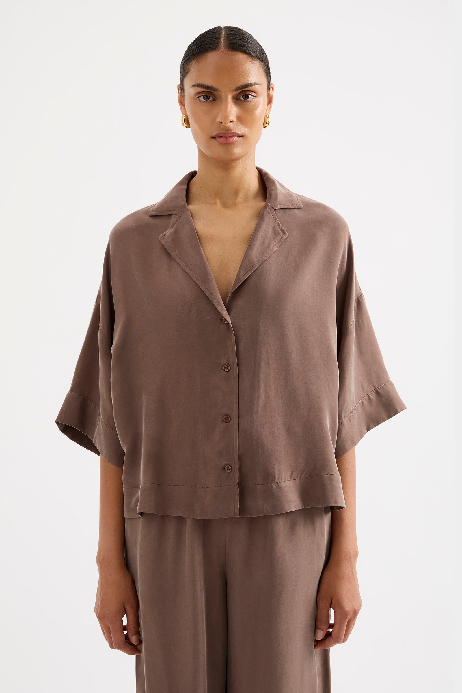 Rika Ss Cupro Shirt Chestnut 