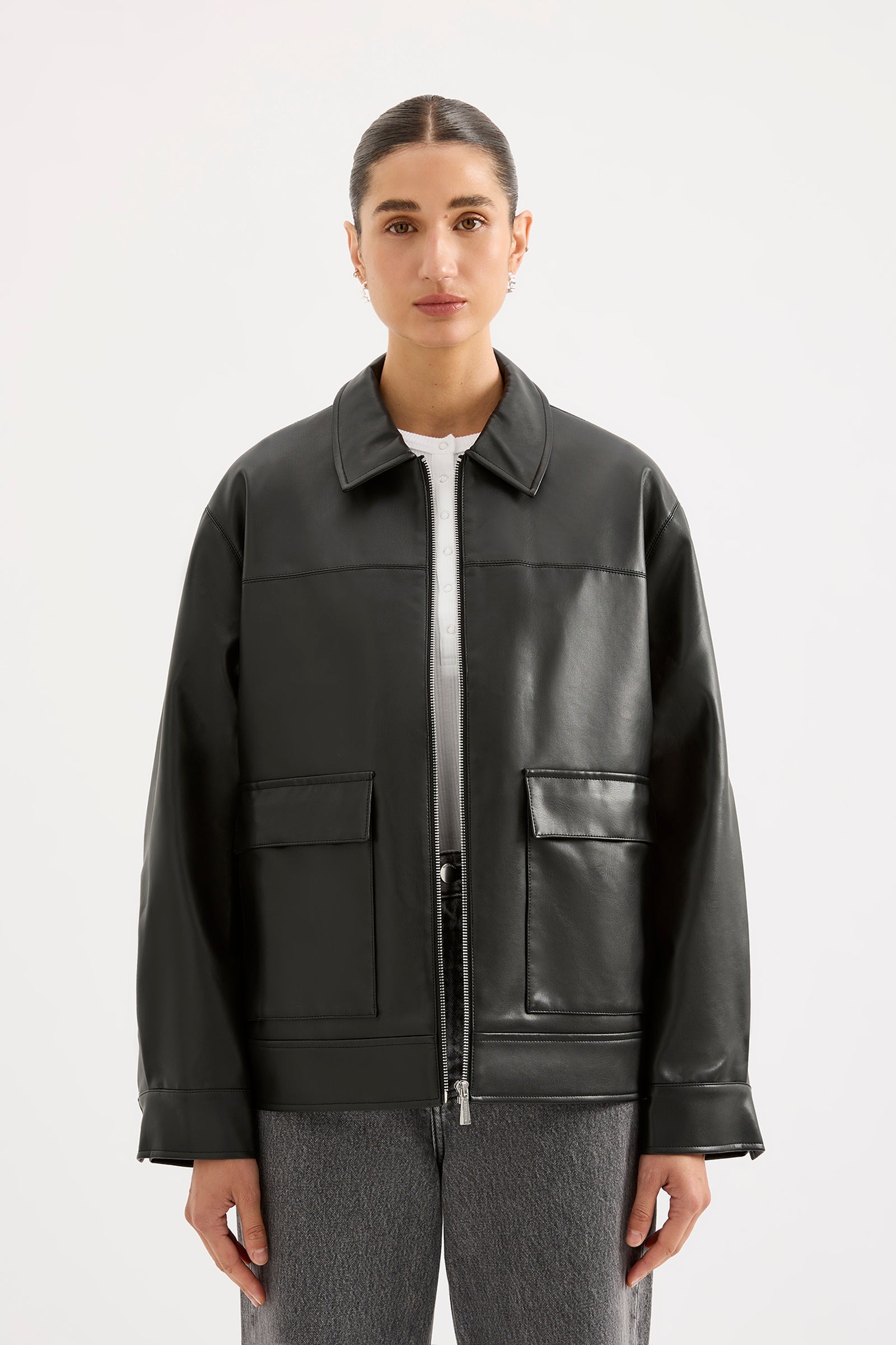 Shop Yaz Faux Leather Jacket | Nude Lucy USA