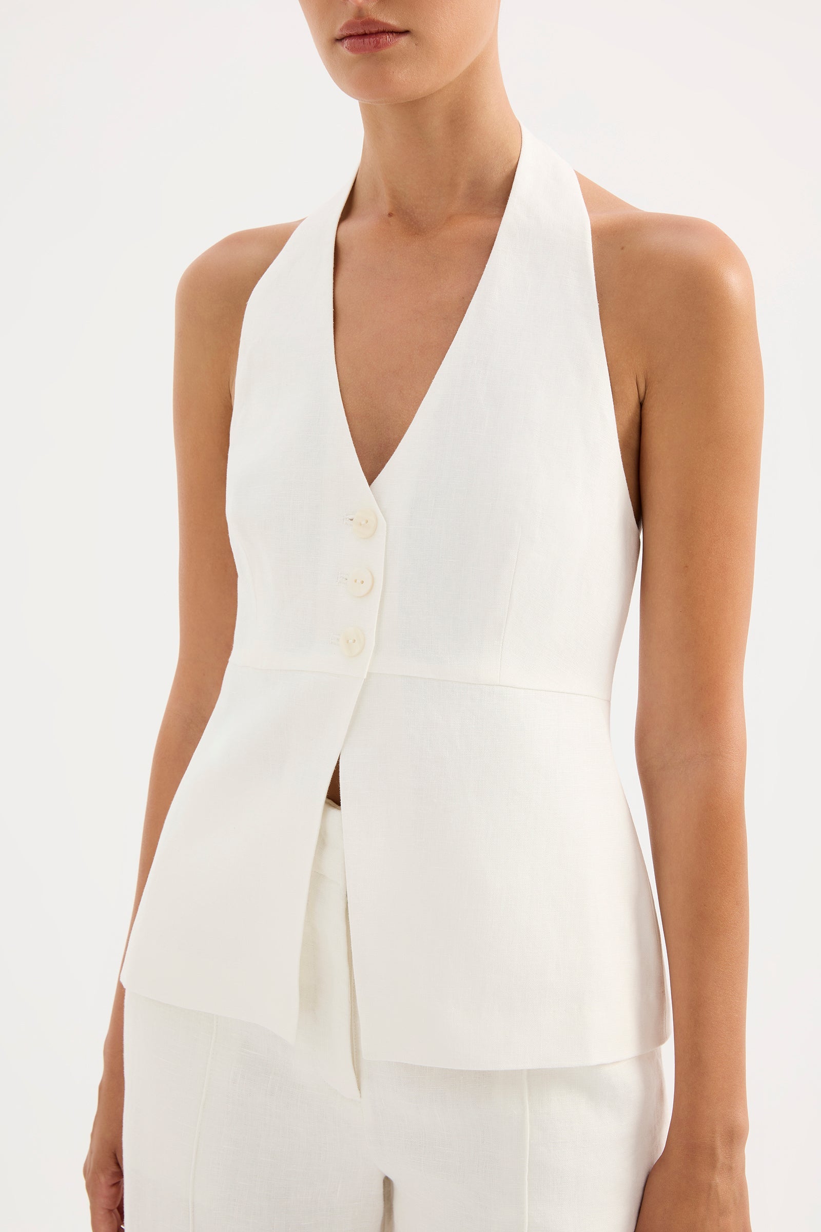 Zayda Linen Vest White 