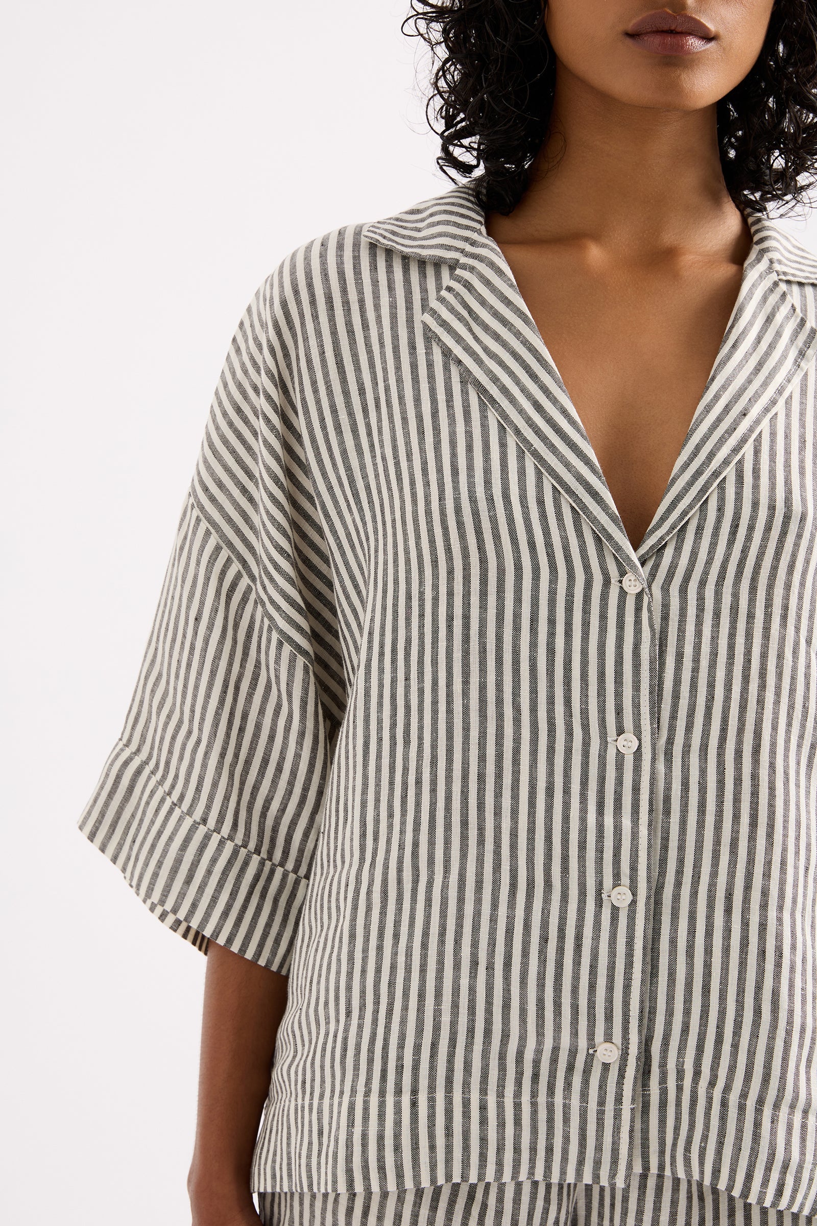 Lounge Stripe Linen Shirt Black Stripe 