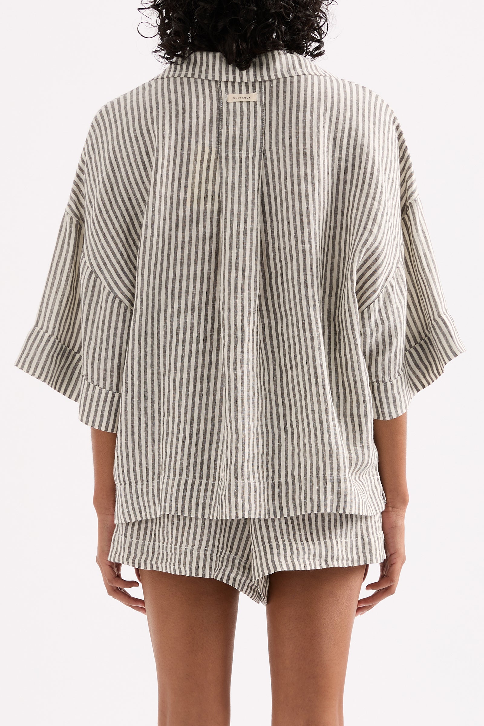 Lounge Stripe Linen Shirt Black Stripe 