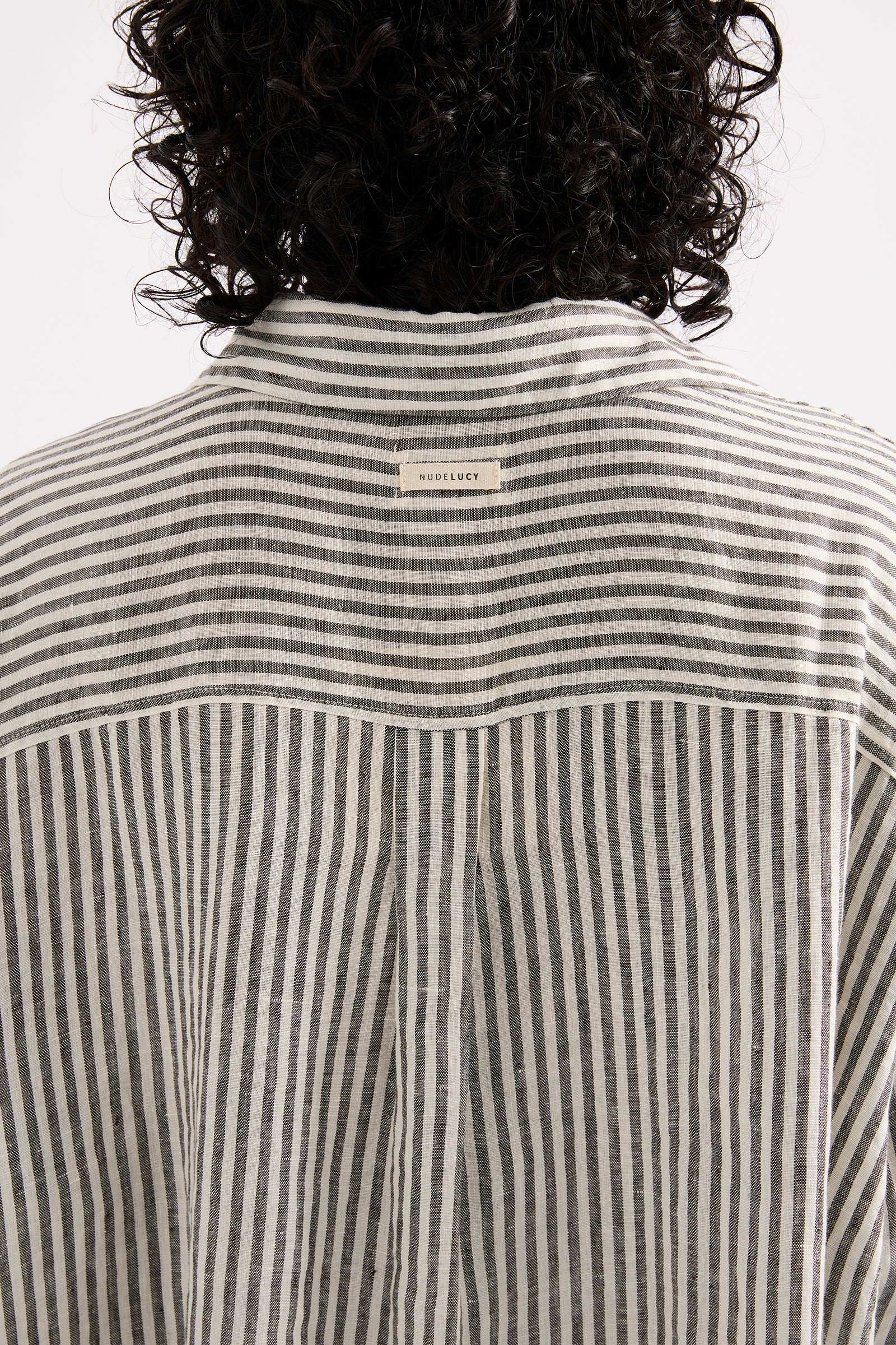 Lounge Stripe Linen Longline Shirt Black Stripe 