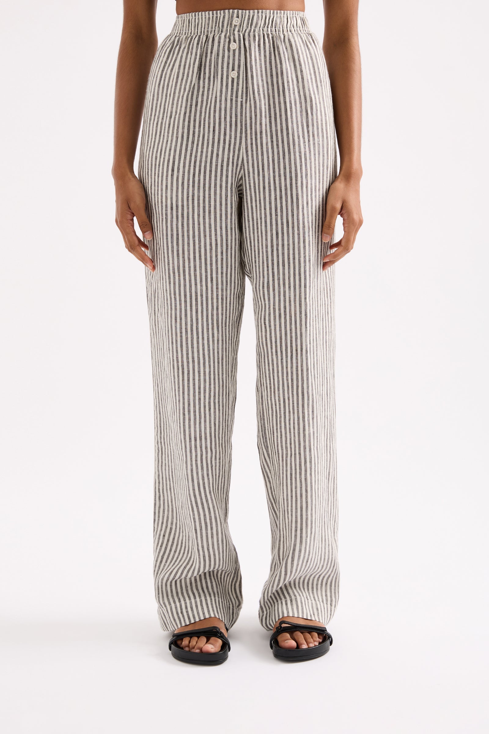 Lounge Stripe Linen Pant Black Stripe 