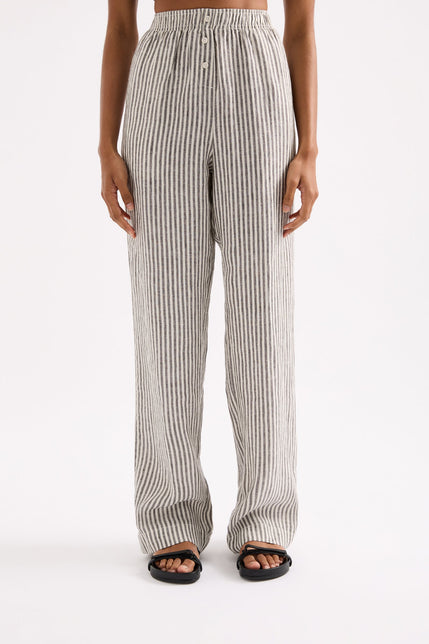 Lounge Stripe Linen Pant Black Stripe 
