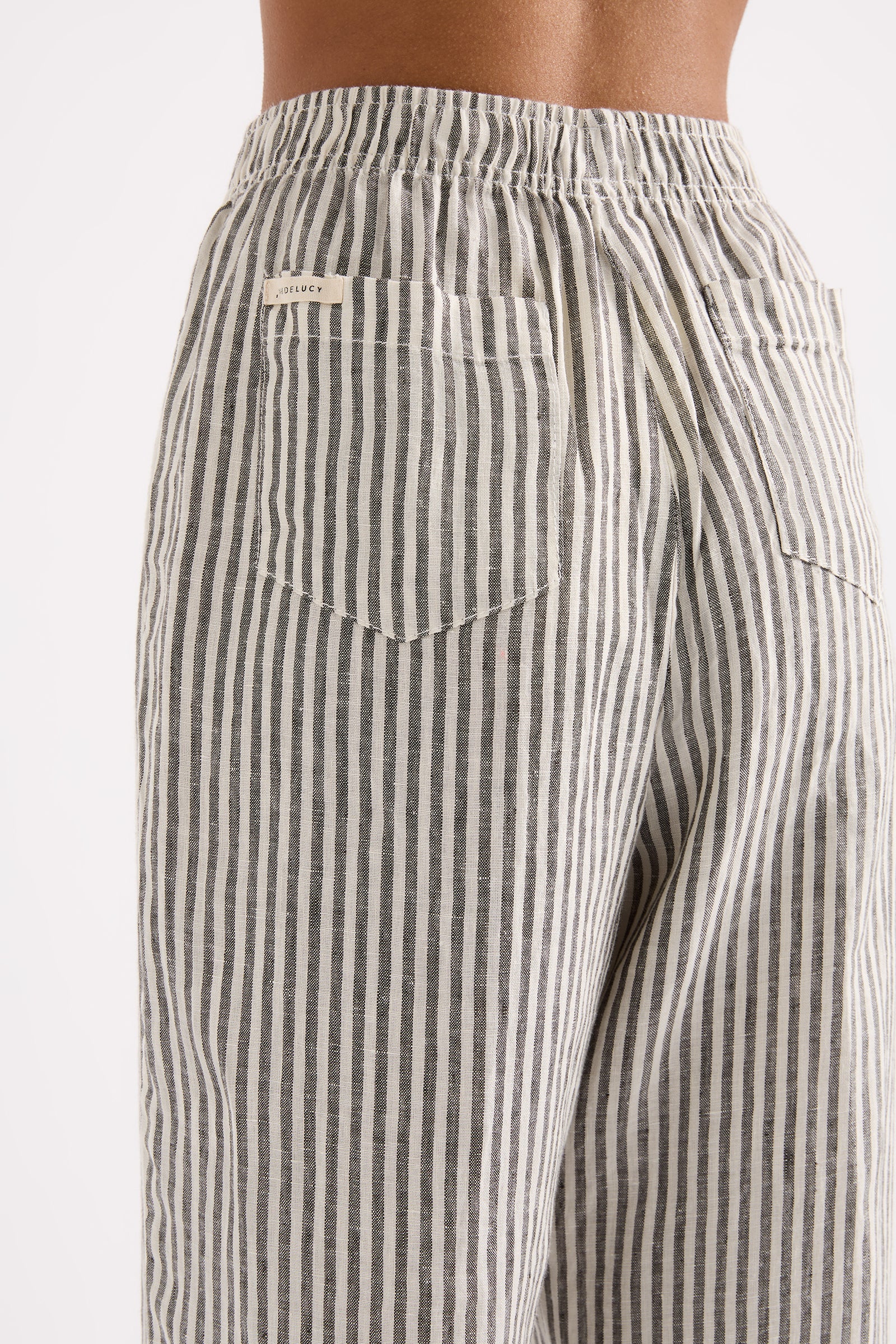 Lounge Stripe Linen Pant Black Stripe 