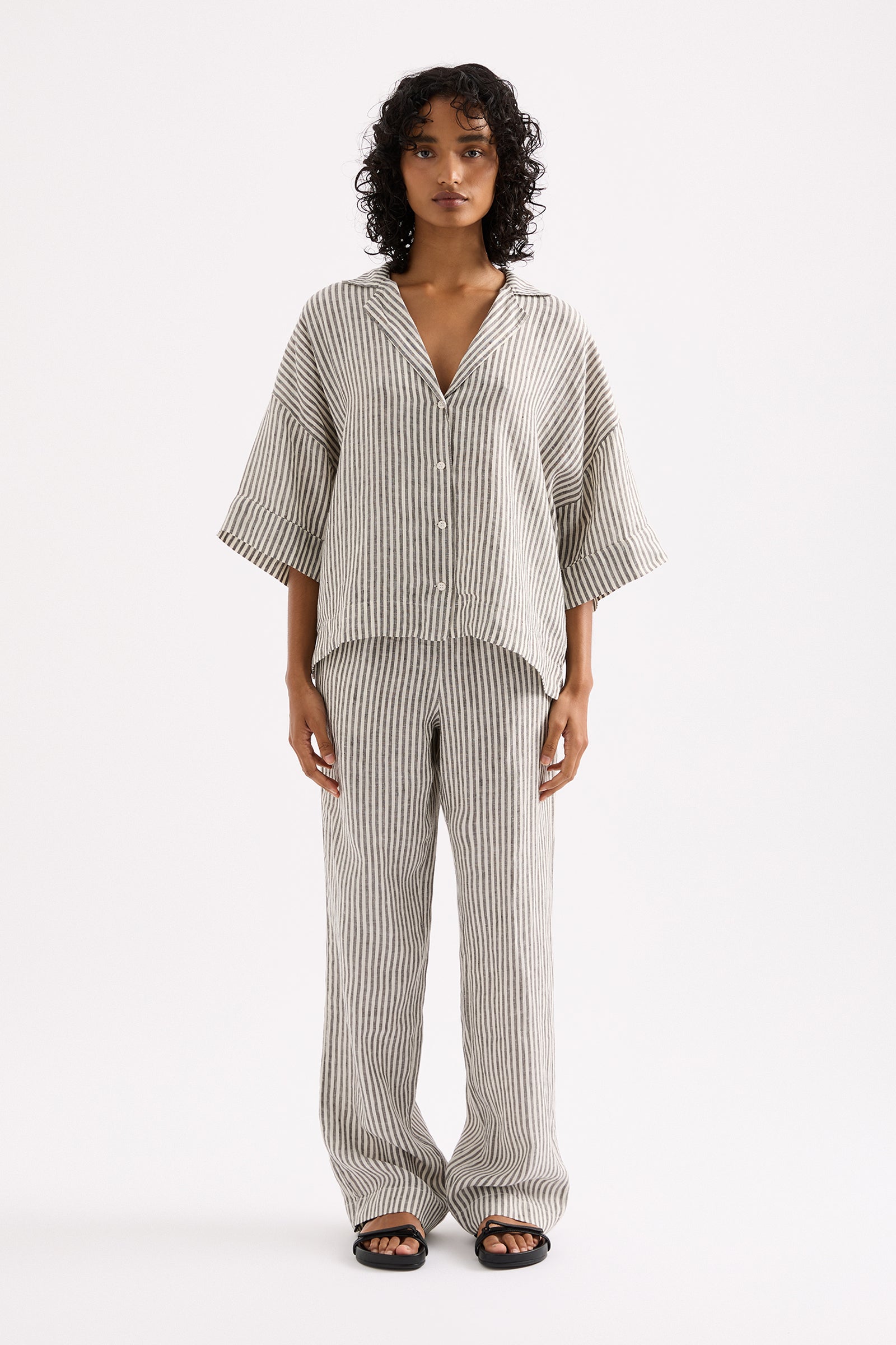 Lounge Stripe Linen Pant Black Stripe 