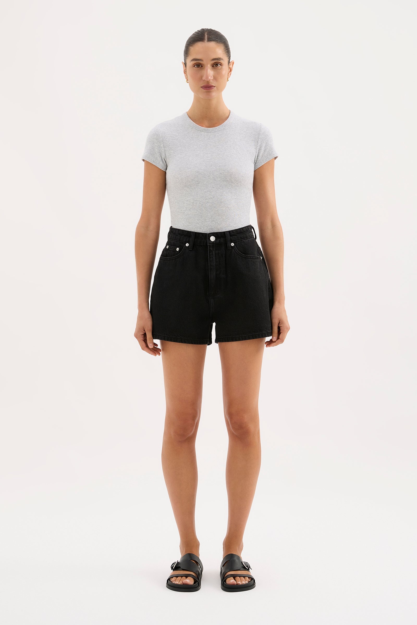 Organic Rib Ss Tee Grey Marle 