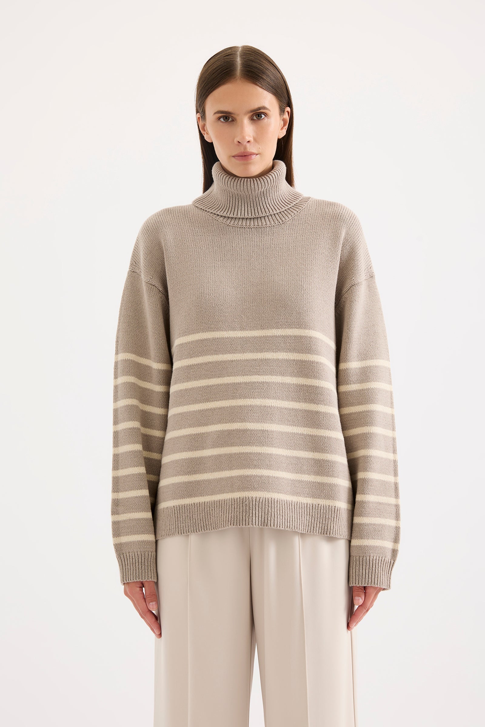 Venus Turtleneck Knit Mink Stripe 
