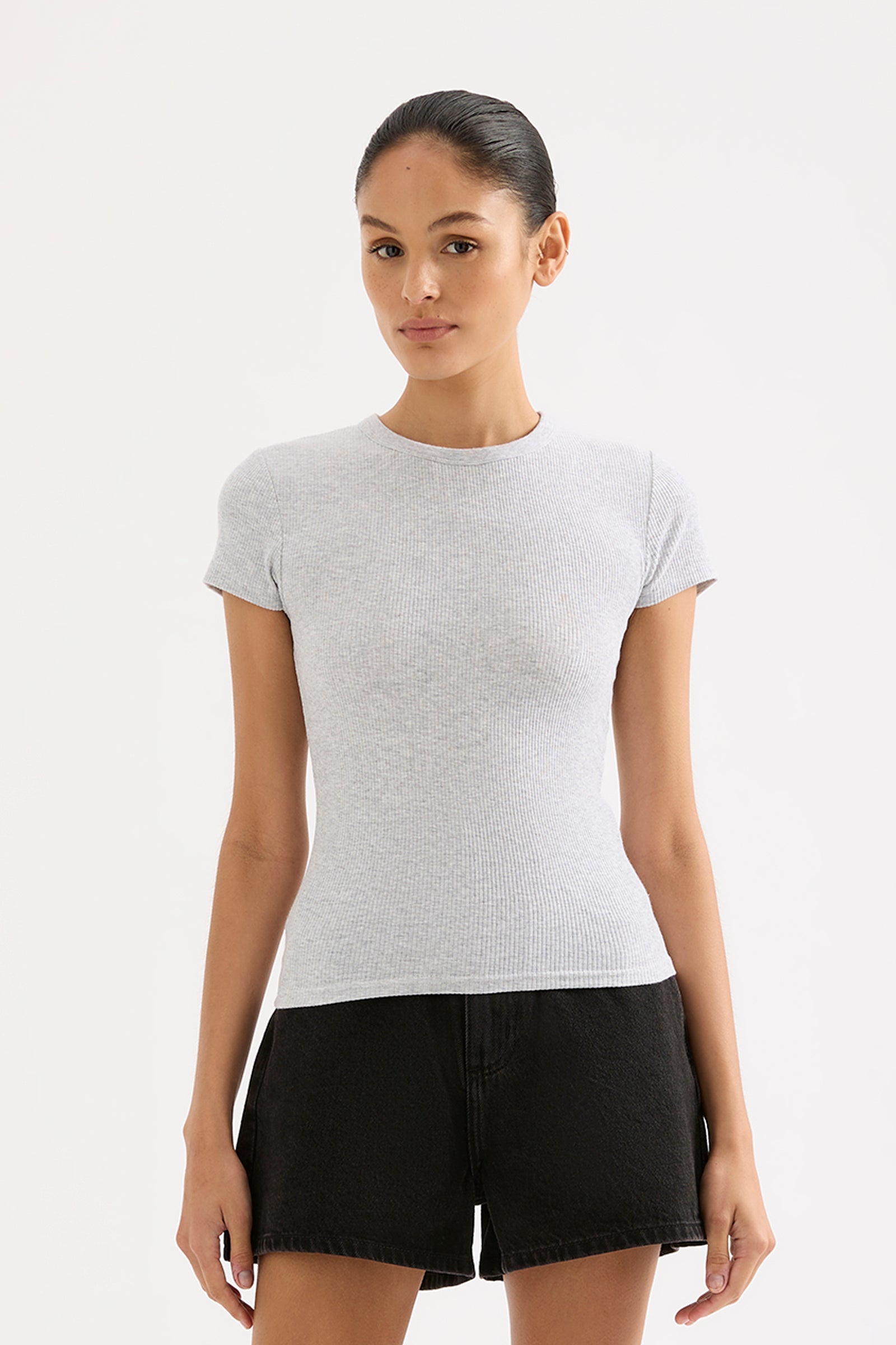 Organic Rib Ss Tee Grey Marle 