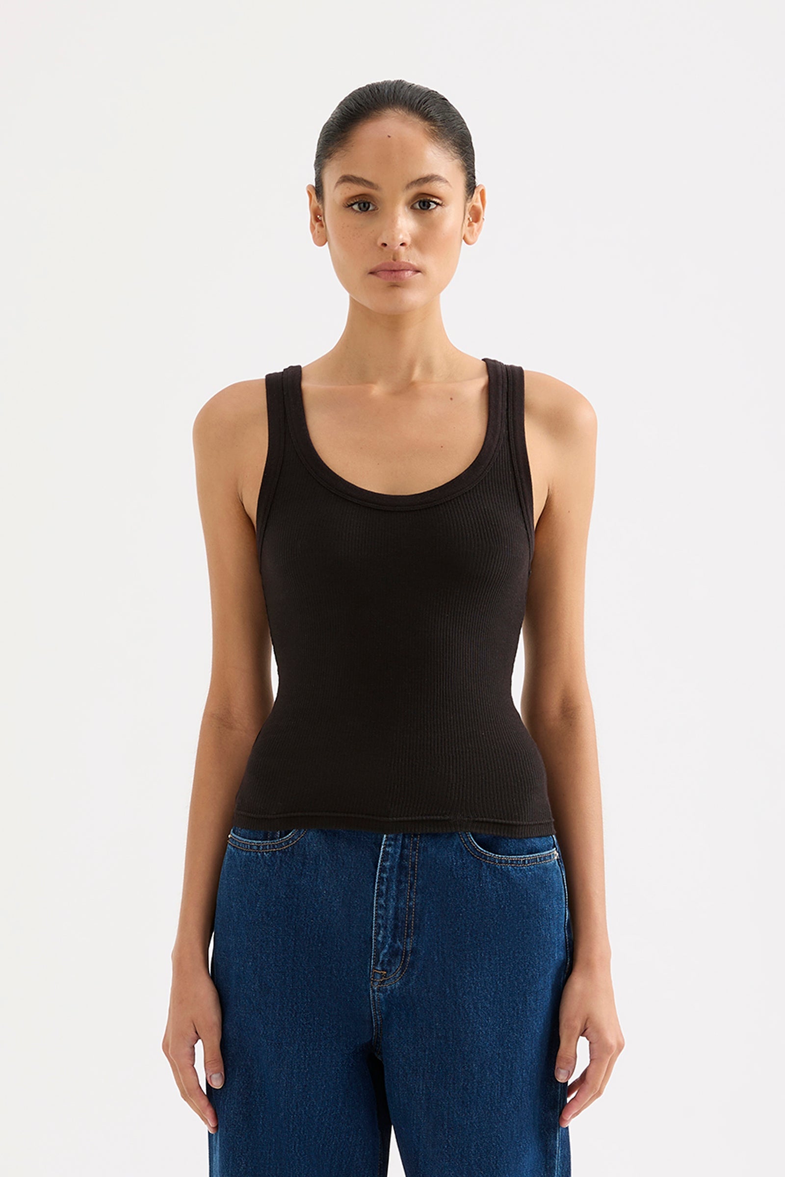 Organic Rib Singlet Black 
