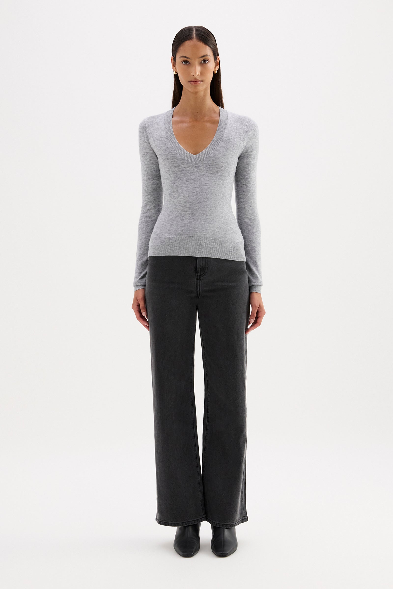 Abia Merino Blend Knit Top Grey Marle 
