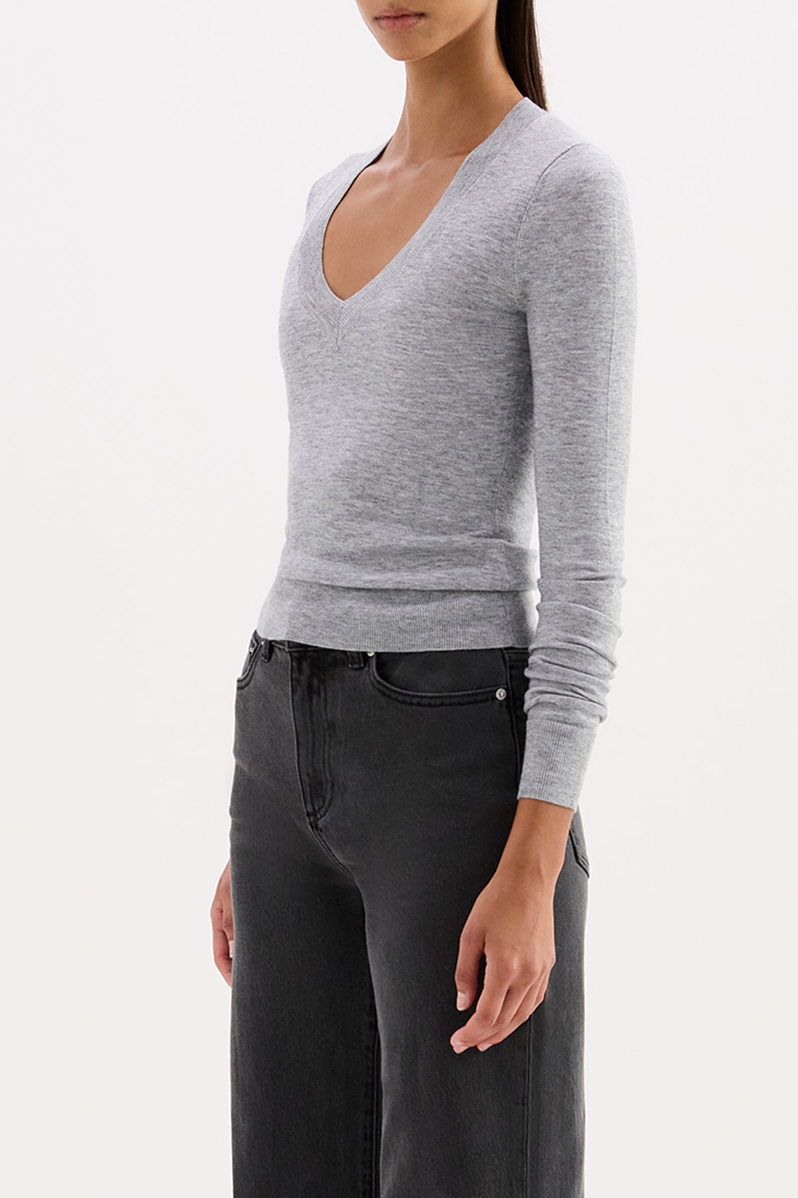 Abia Merino Blend Knit Top Grey Marle 
