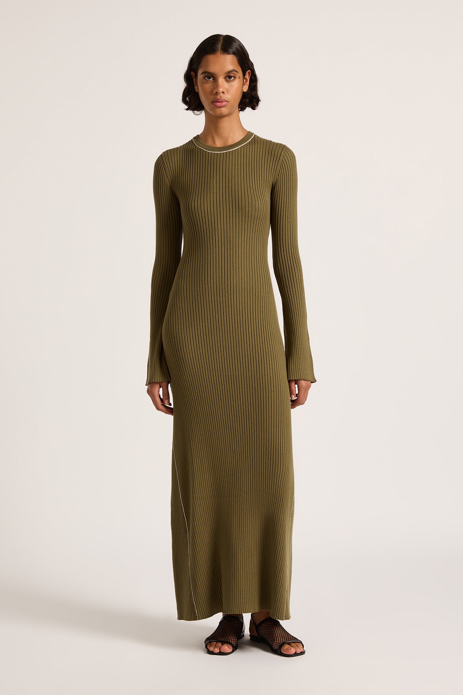 Gaia Knit Maxi Dress Olive 
