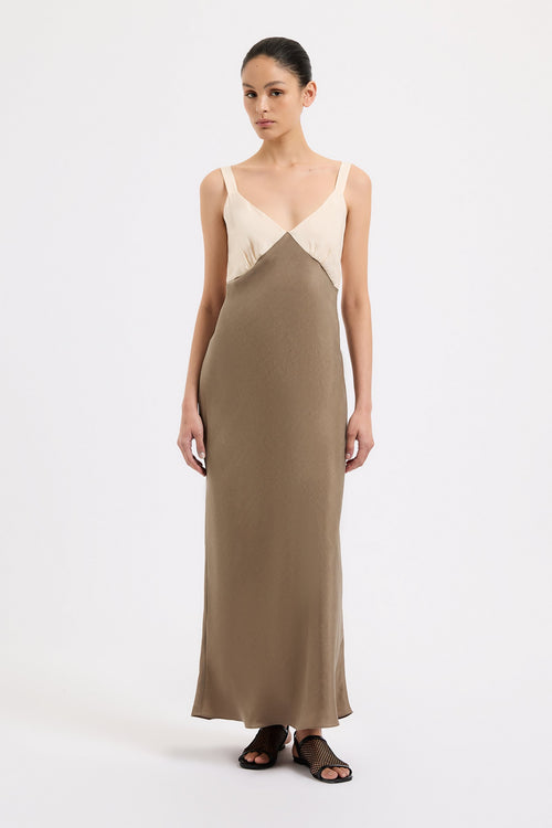 nude lucy brown maxi dress SESHNI TENCEL SLIP Terminal Stock Alexandros Mini Dress Black Stil:LONG-SLEEVE 100% Linen Backless maxi