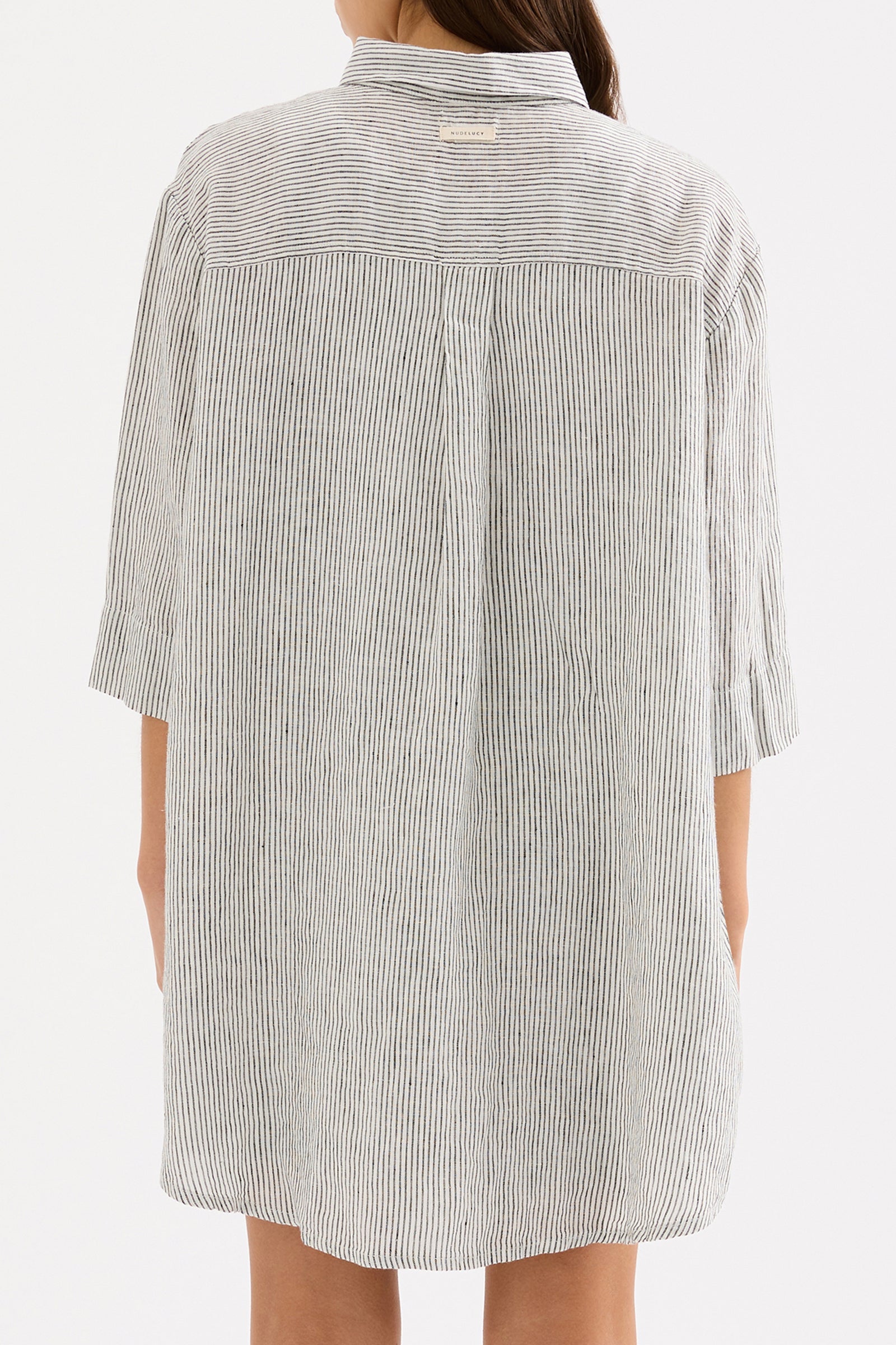 Lounge Stripe Linen Longline Shirt Pinstripe 